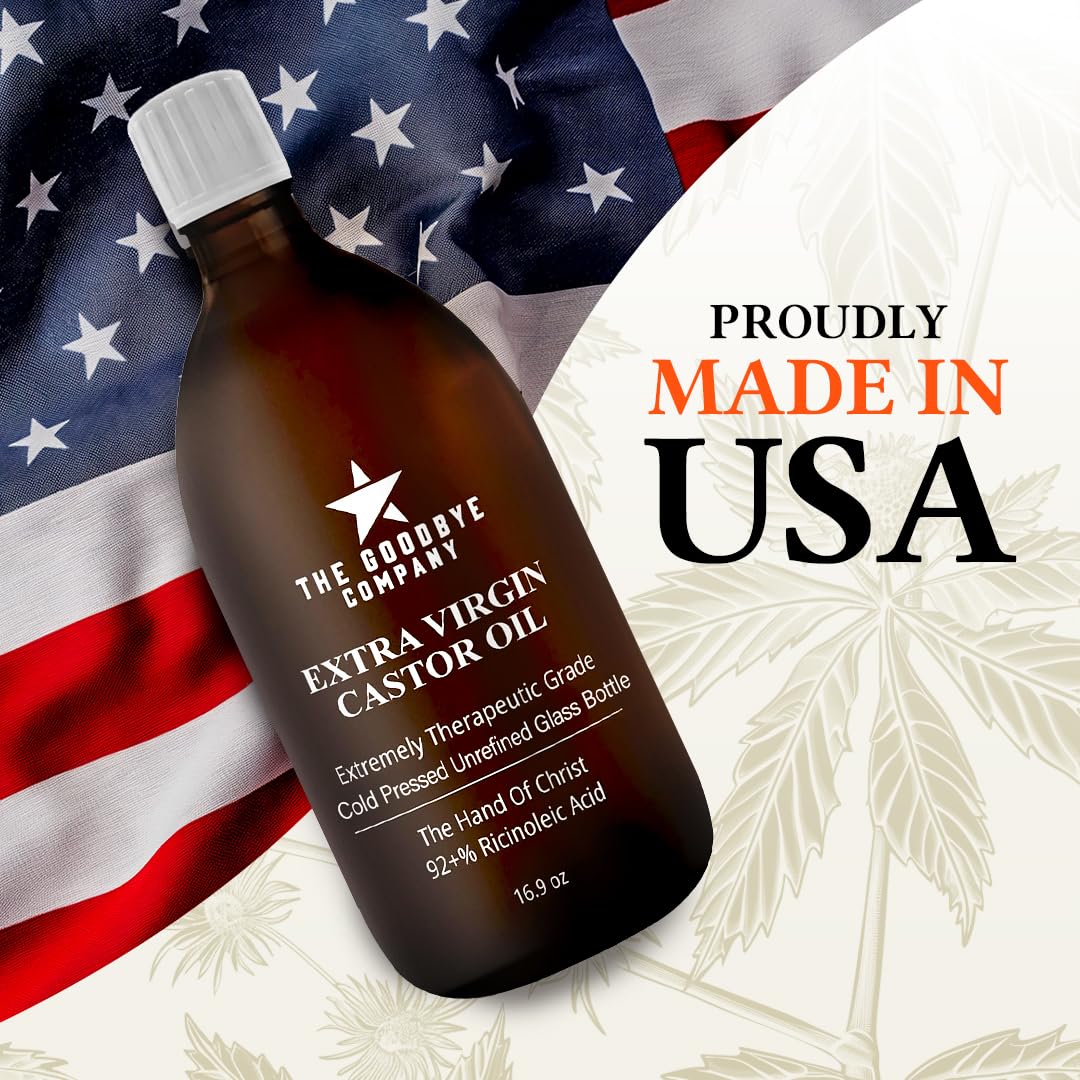 Castor Oil USDA Certified Organic Glass Bottle Pure Cold-Pressed (500 ml) 100% Natural Virgin Castor Oil Unrefined Moisturise Skin Hair Growth Eyelashes, Hexane & BPA Free 16.90 Ounces