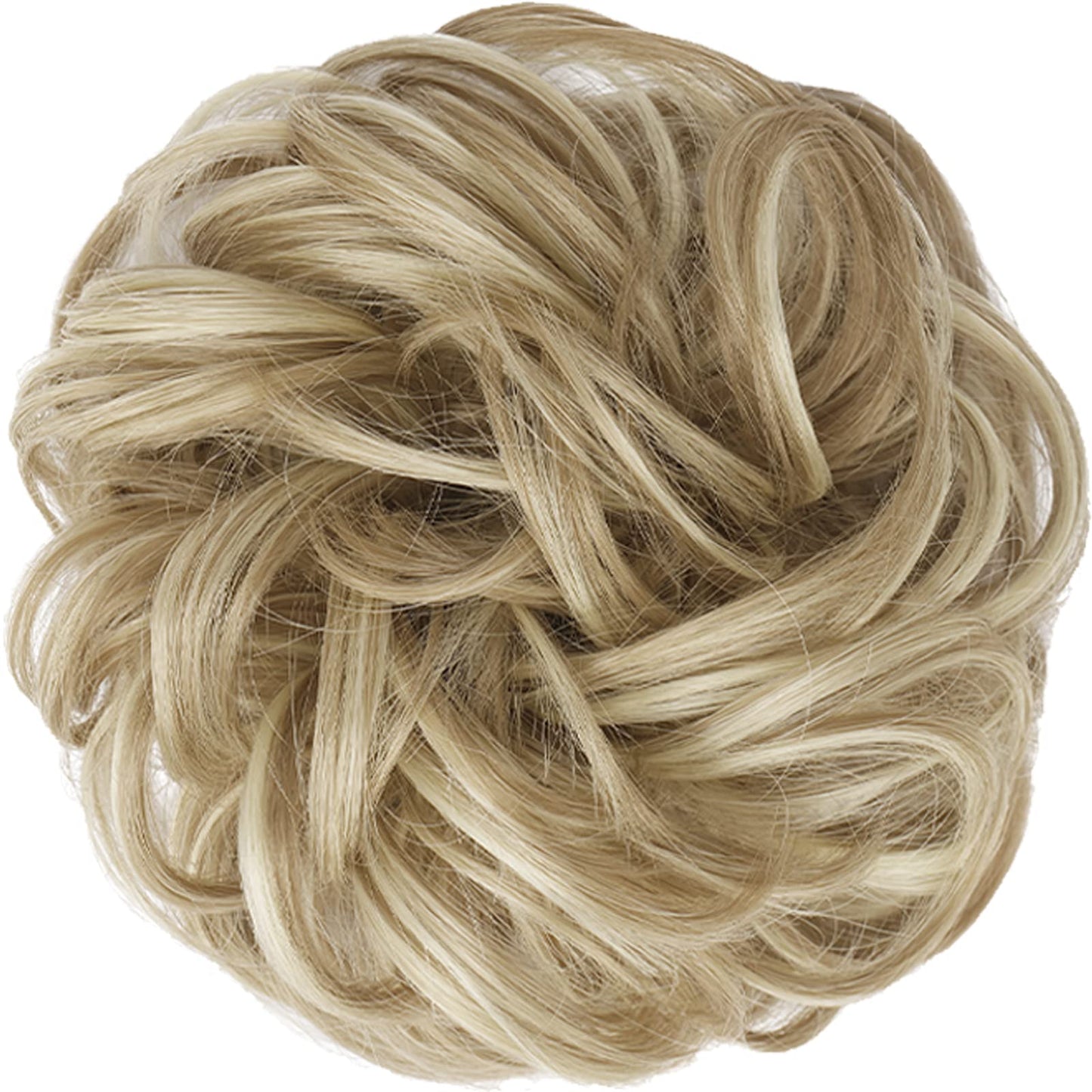 FESHFEN Messy Bun Hair Pieces - Large Wavy Curly Elastic Hair Bun Scrunchies Ponytail Extensions Synthetic Chignon Hairpieces for Women, Dirty Blonde 1.94oz