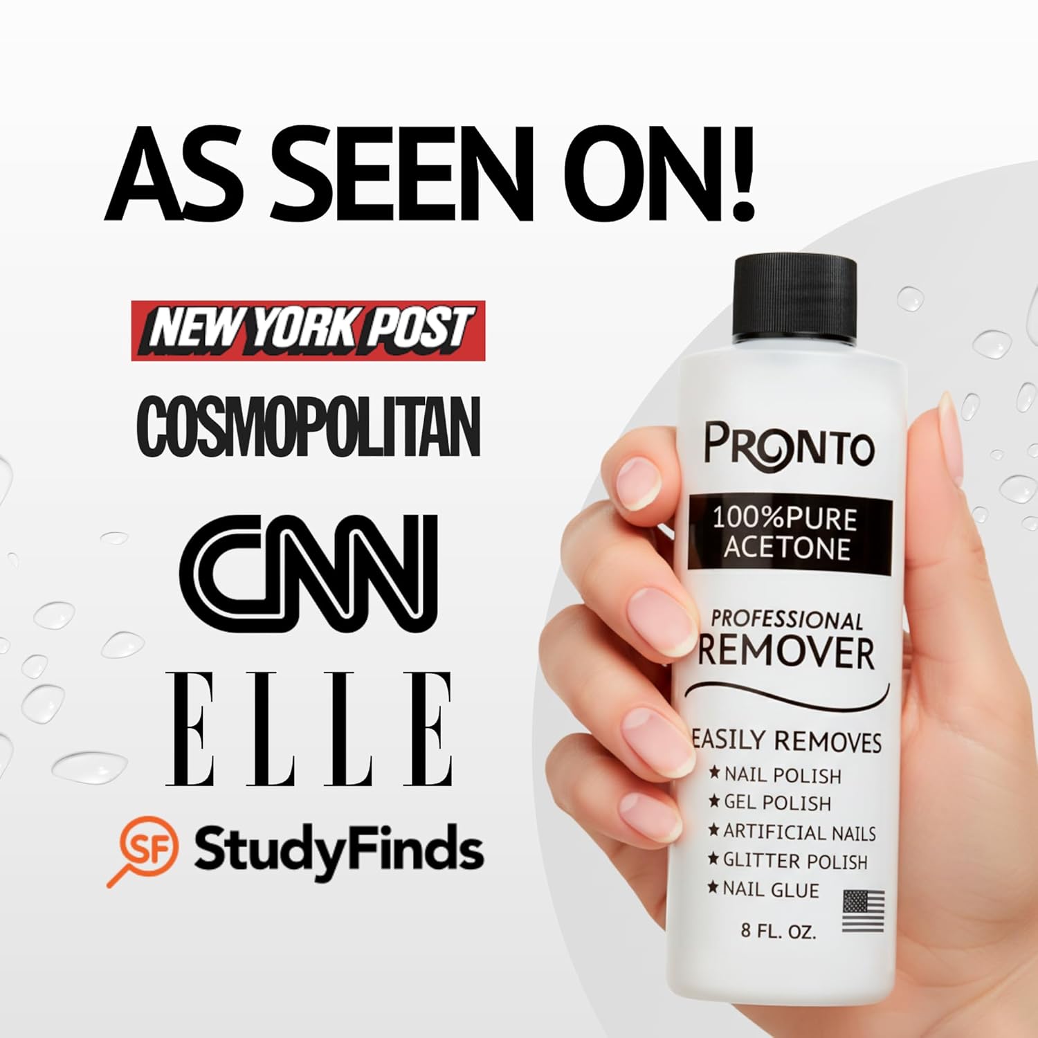 Pronto Pure Acetone 16 oz Nail Polish Remover - Complete Acrylic Nail Kit with Cuticle Pusher, Nail File & Buffer for Gel & Dip Powder Removal