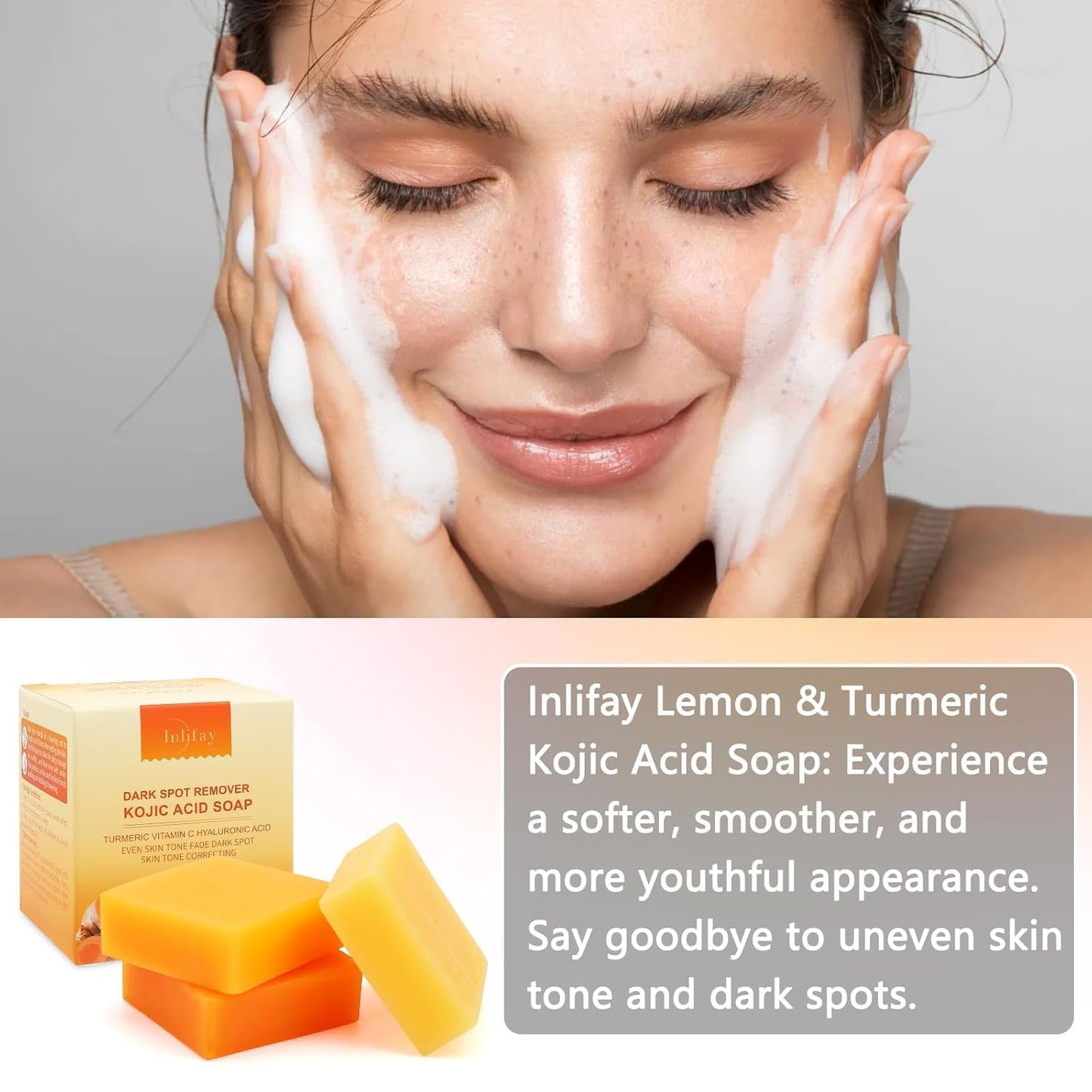 Inlifay Kojic Acid Soap Bar: Dark Spot Remover with Turmeric - Skin Cleasing for Women with Hyperpigmentation - Home Travel Use with African Net Sponge in Summer