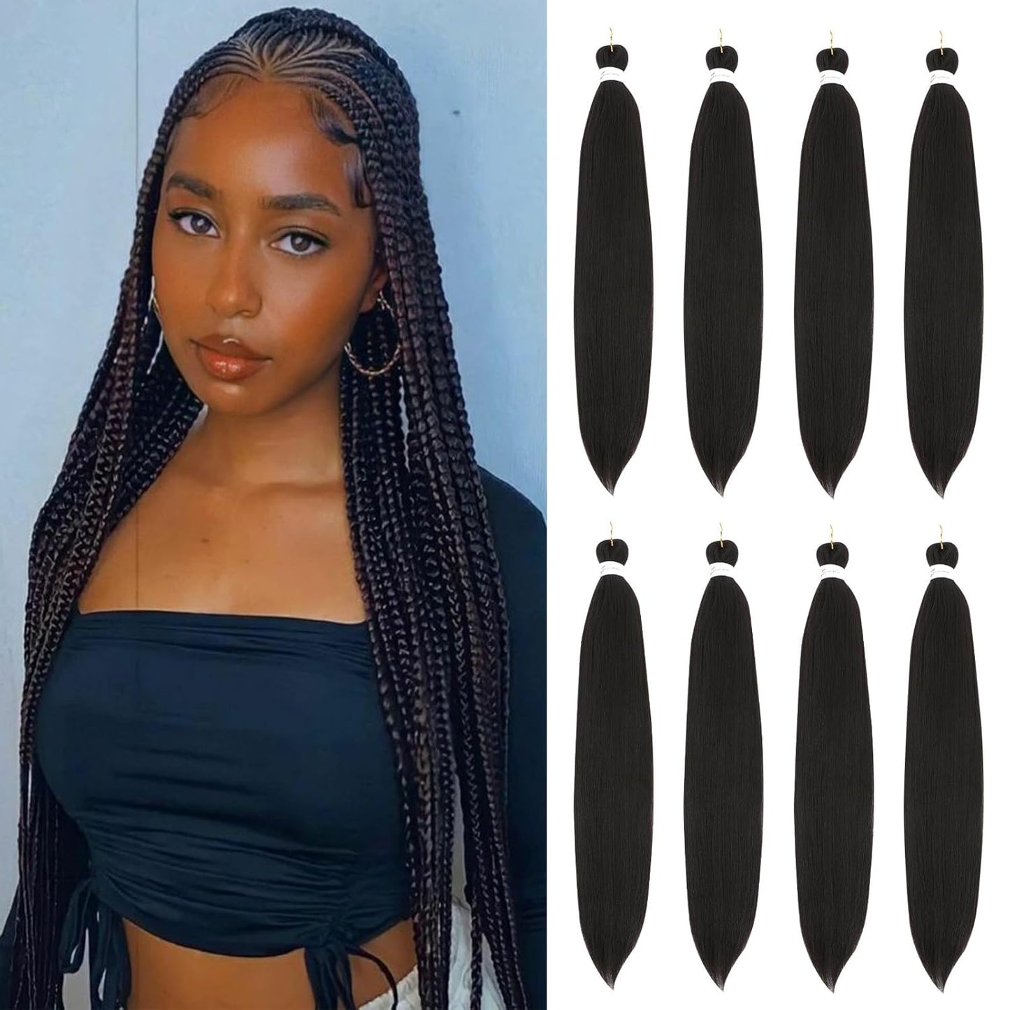 24-Inch Pre-Stretched Braiding Hair - 8 Packs Soft Yaki Texture for Crochet & Twists