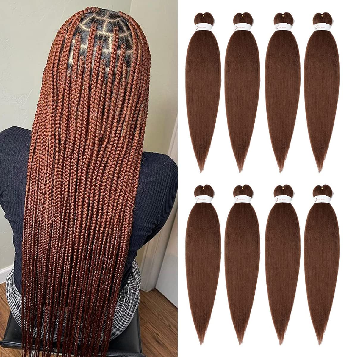 8 Packs 20-Inch Ombre Pre-Stretched Braiding Hair - Soft Yaki Texture Extensions