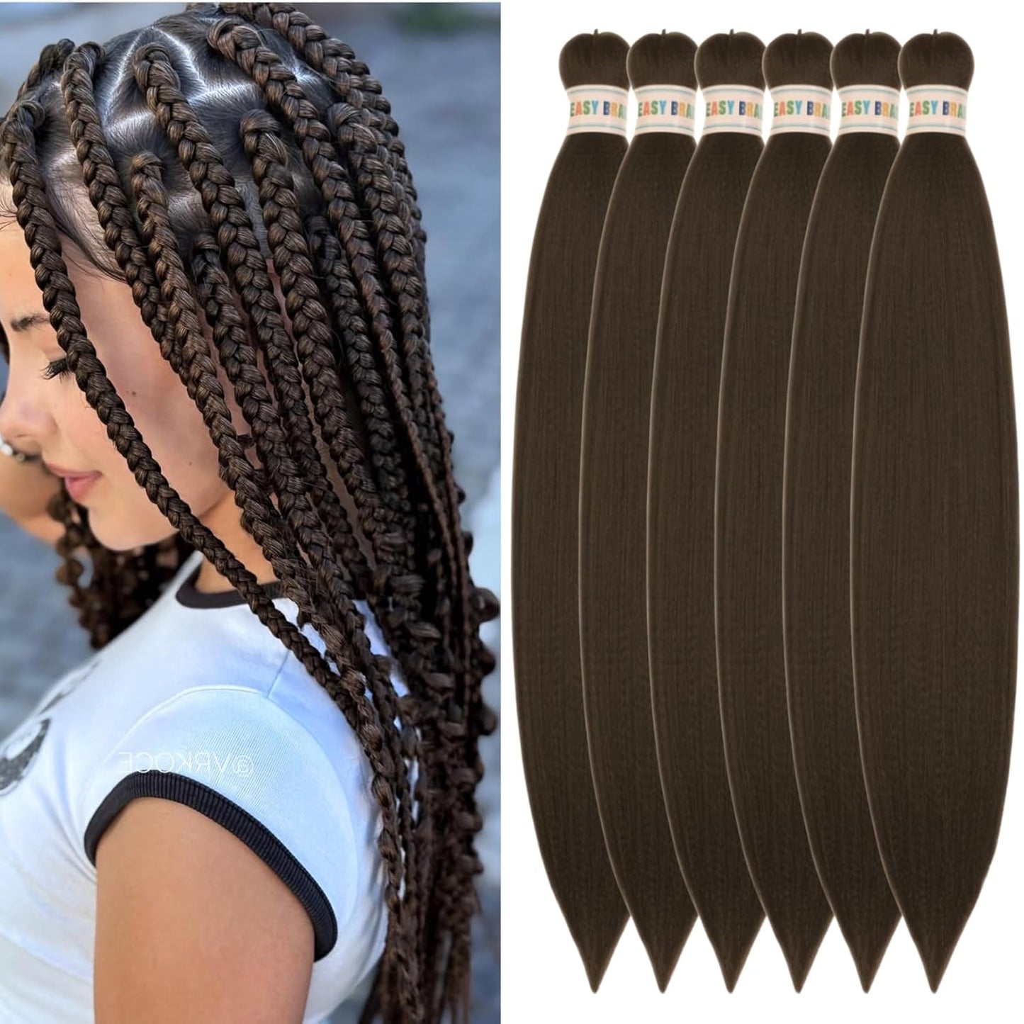 Ash Brown Pre-Stretched Knotless Braiding Hair Extensions - 6 Packs Synthetic Box Braids