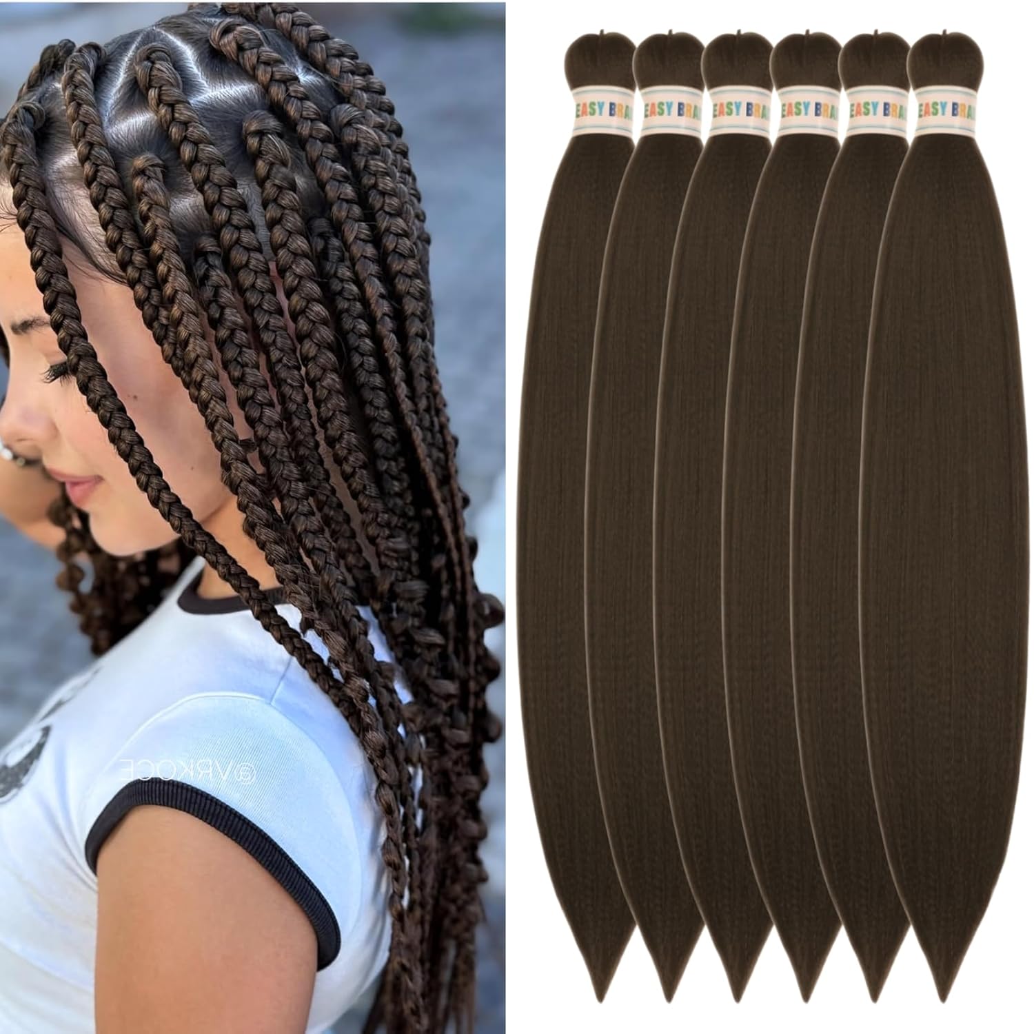 Ash Brown Pre-Stretched Knotless Braiding Hair Extensions - 6 Packs Synthetic Box Braids