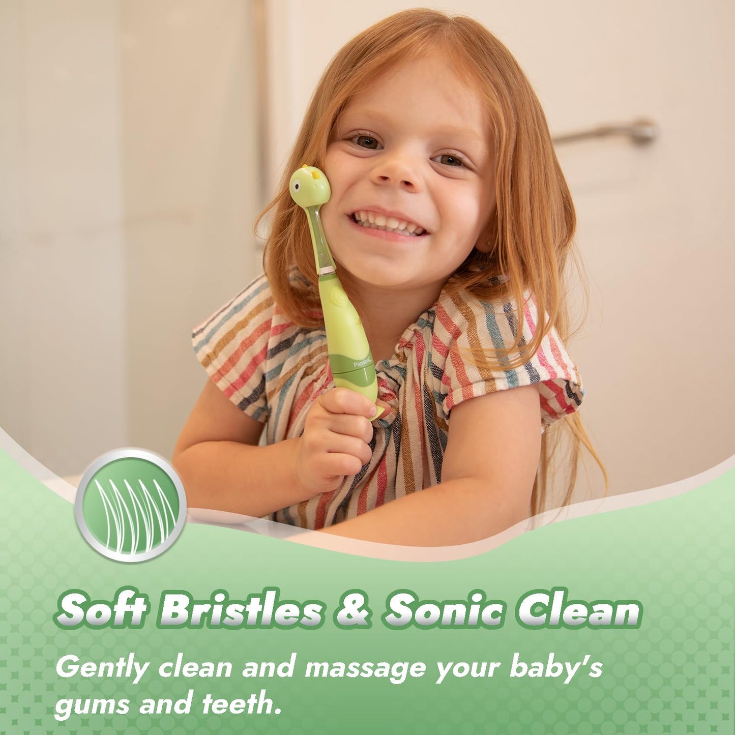 Papablic Toddler Sonic Electric Toothbrush Kids for Ages 1-3 Years, Baby Electric Toothbrush with Cute Dino Cover and Smart LED Timer, 2 Brush Heads (Max)