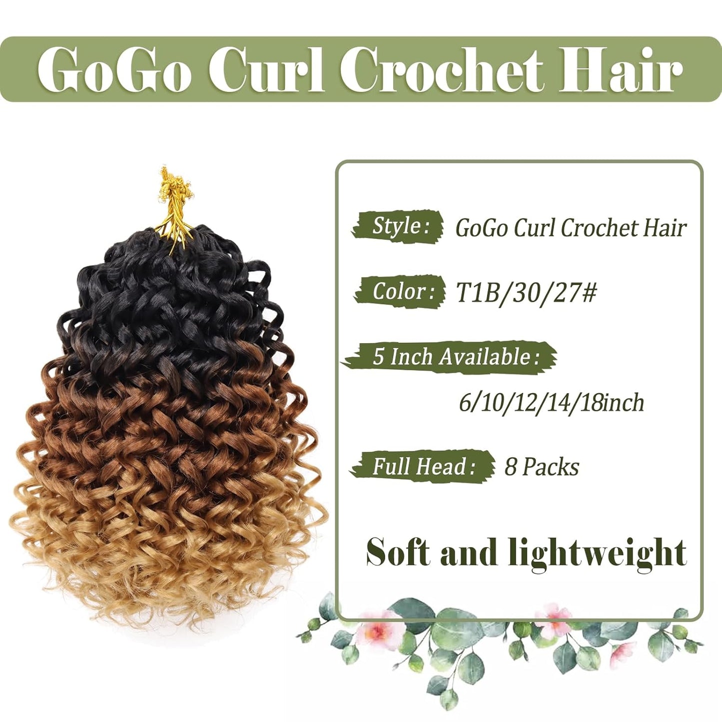 GoGo Curl Crochet Hair 10 Inch - 8 Packs Ombre Brown Water Wave Extensions for Black Women