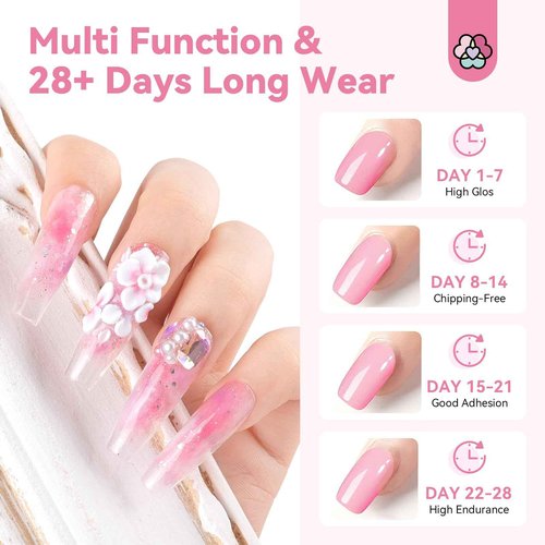 SAVILAND Poly Gel Nail Kit, 2PCS 30ML Gel Extension Kit with Mini Nail Lamp Slip Solution, Clear Pink Poly Kit with Protector Stickers Dehydrator PH Bond For Starter Beginner Art Design Salon Home
