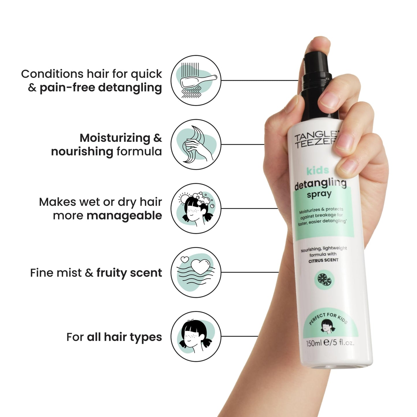 TANGLE TEEZER Hair Detangler Spray for Kids, Vegan and Sulfate-Free with a Fresh & Fruity Scent, for all Hair Types, 5 Fl Oz