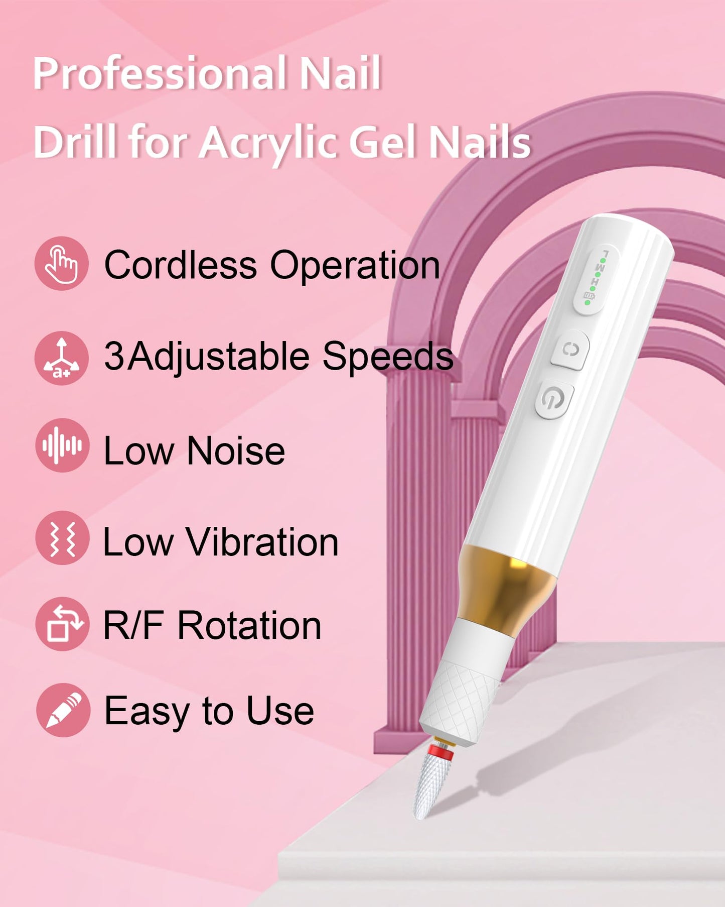 DEEHENK Nail Drill,Cordless Electric Files for Gel Nails E-File Manicure Kit Women Rechargeable Drill para Uñas Profesional Machine Grinder Acrylic White (M918)