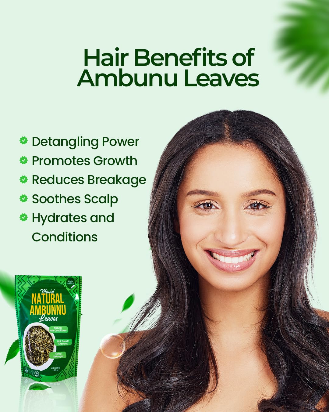 Mavid Natural Ambunu Leaves 50g Pack | African Herbal Treatment for Hair Care & Growth | Pure Conditioner & Shampoo - Soften & Detangles | Traditional Scalp Repair