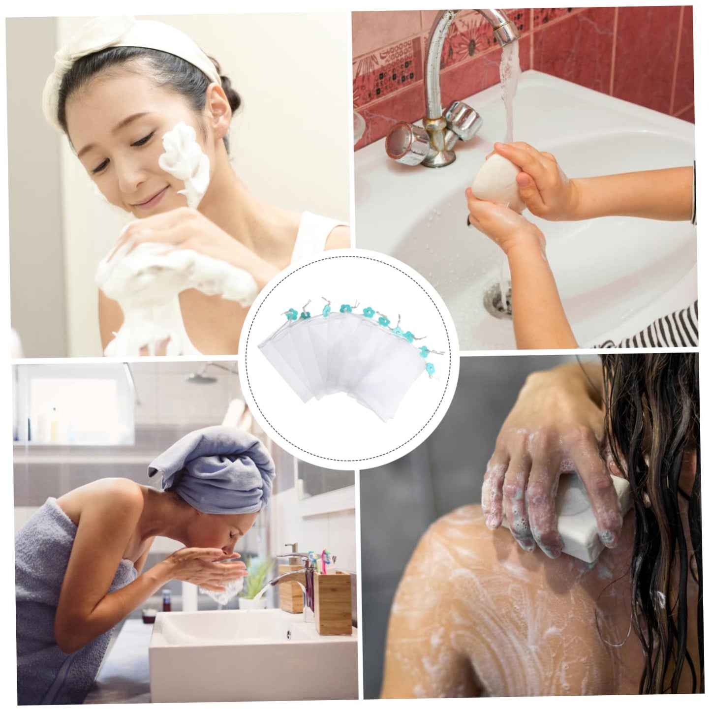 FOMIYES 10pcs Soap Foaming Net Exfoliating Pouch for Bar Soap Drawstring Mesh Bag for Face Body Cleansing Random Style