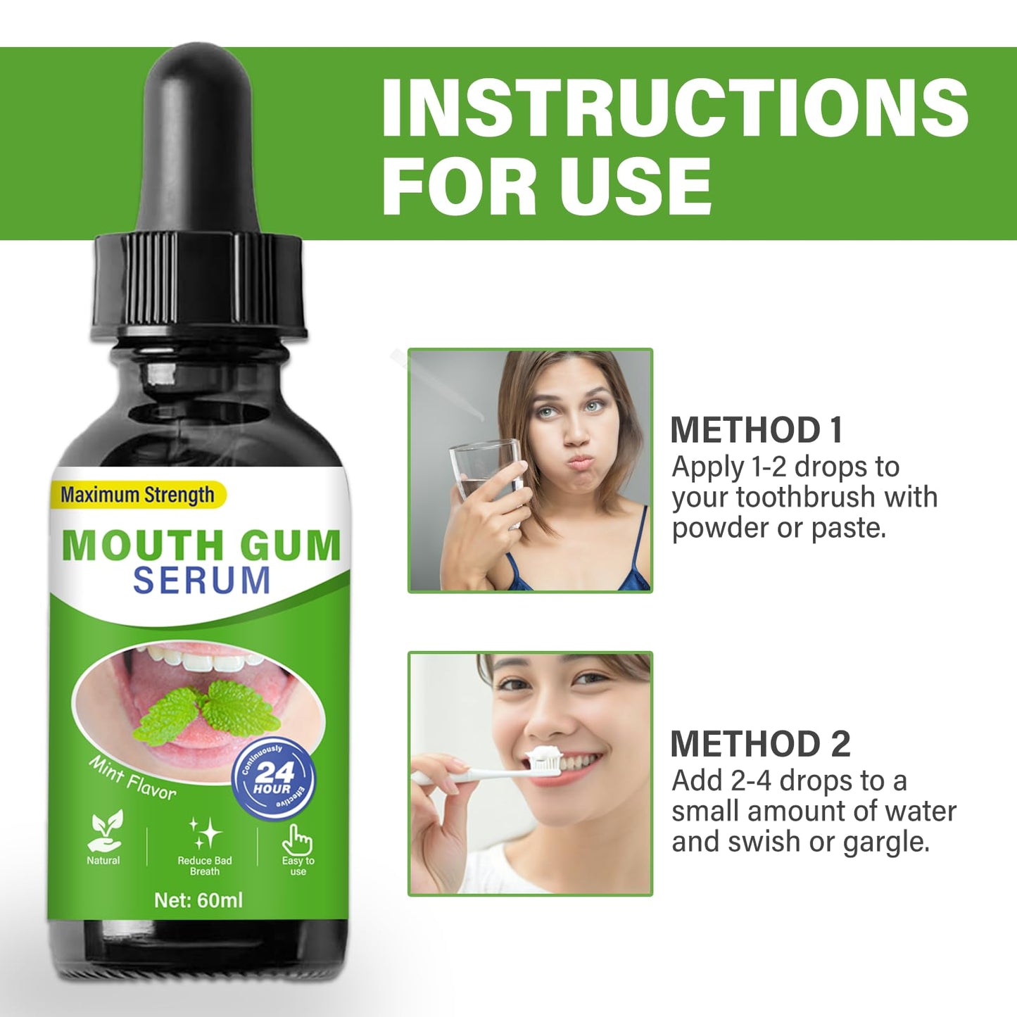 Gum Restore Drops, Gum Repair for Receding Gums & Stain Removal, Bad Breath Treatment for Adults, Oral Regrowth Treatment, 60ml