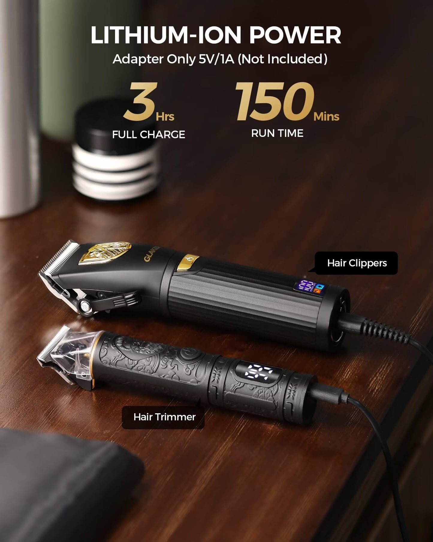 GLAKER Hair Clippers for Men Professional, Cordless Clippers for Hair Cutting, Mens Hair Clippers and Trimmer Kit for Barber with LED Display 15 Guide Combs