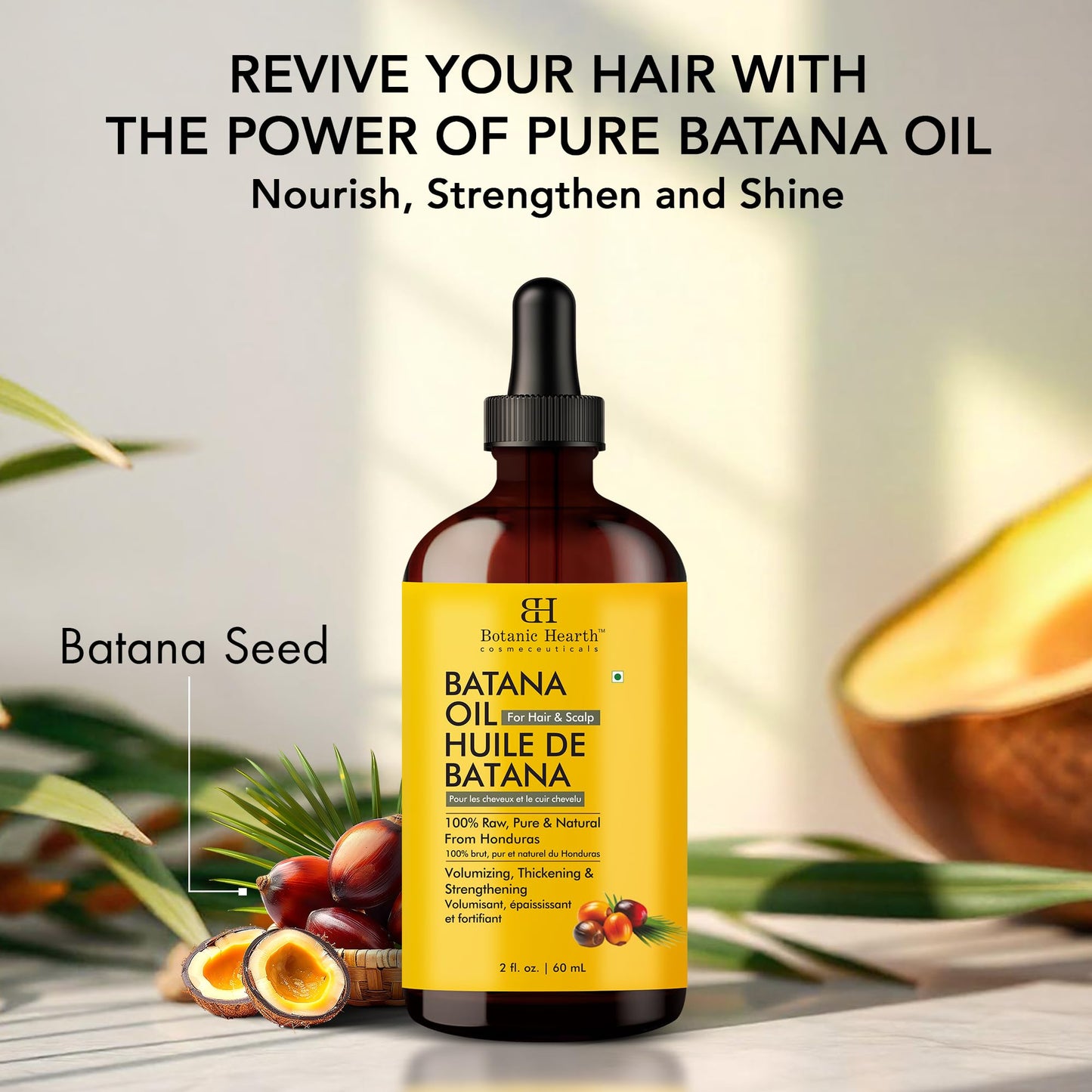 Dr Sebi Batana Oil for Hair Growth- Weightless(Glass bottle 2 fl oz) | 100% Pure & Unrefined Oils from Honduras, Lightweight Summer Hair Oil for Strengthening & Volumizing by Botanic Hearth