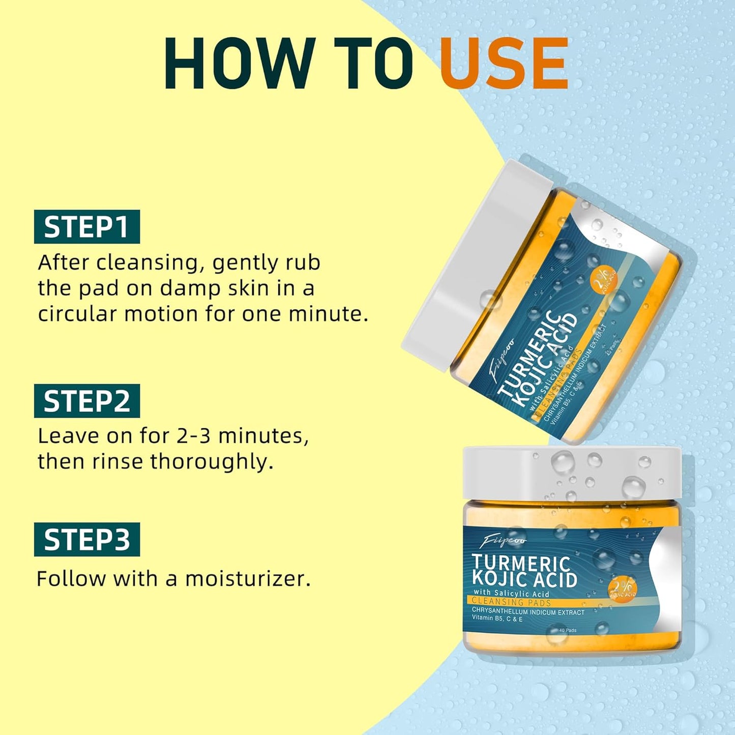 Turmeric Cleansing Pads with Kojic Acid - 80 Exfoliating & Hydrating Pads for Face