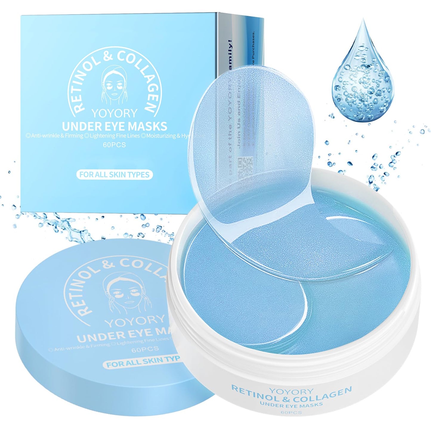 YOYORY Hydrogel Under Eye Patches - for Men/Women Morning/Night Routine (60 Pcs) Blue