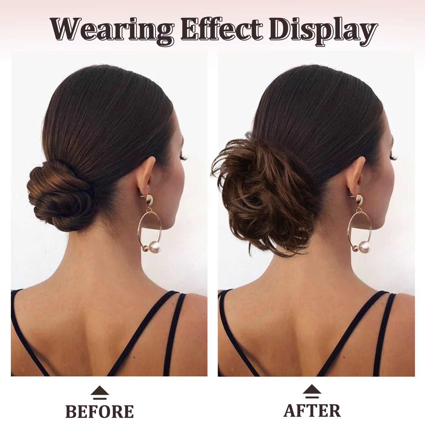 RUWISS Claw Clip Messy Bun Hair Piece Real Human Hair Buns Wavy Curly Chignon Hair Bun Extensions Tousled Updo Hair Buns Claw Clip Ponytail Hairpieces - Brown with Blonde Highlights