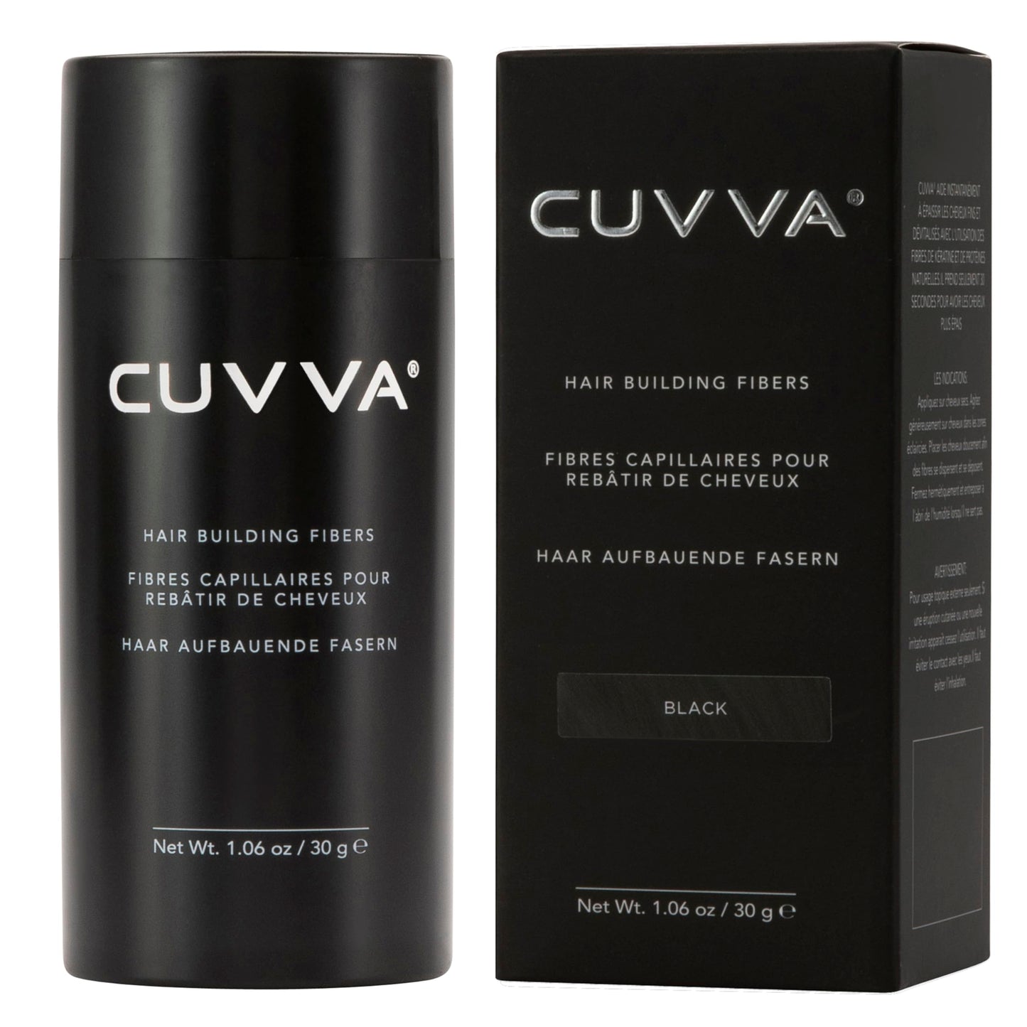 CUVVA Hair Building Fibers (30g) - Instantly Fill in Fine and Thinning Hair to Create a Thicker, Fuller Look - 13 Different Shades for Men & Women - Black