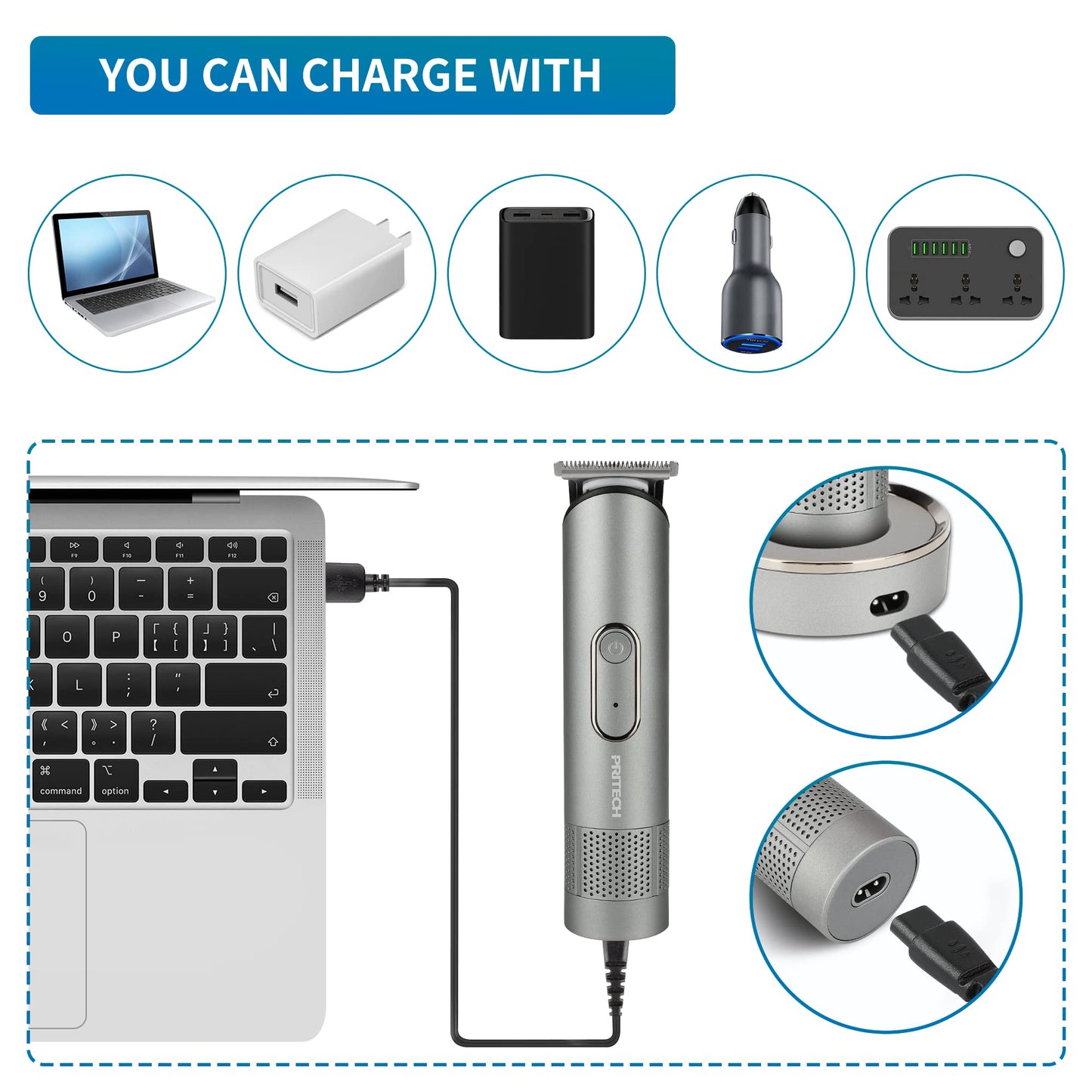 PRITECH Beard Trimmer for Men - Rechargeable Men's Electric Trimmer & Razor, Cordless Body Groomer for Face, Neck, Groin & Manscaping, Includes Standing Charging Dock, Ideal Gift for Men, Gray