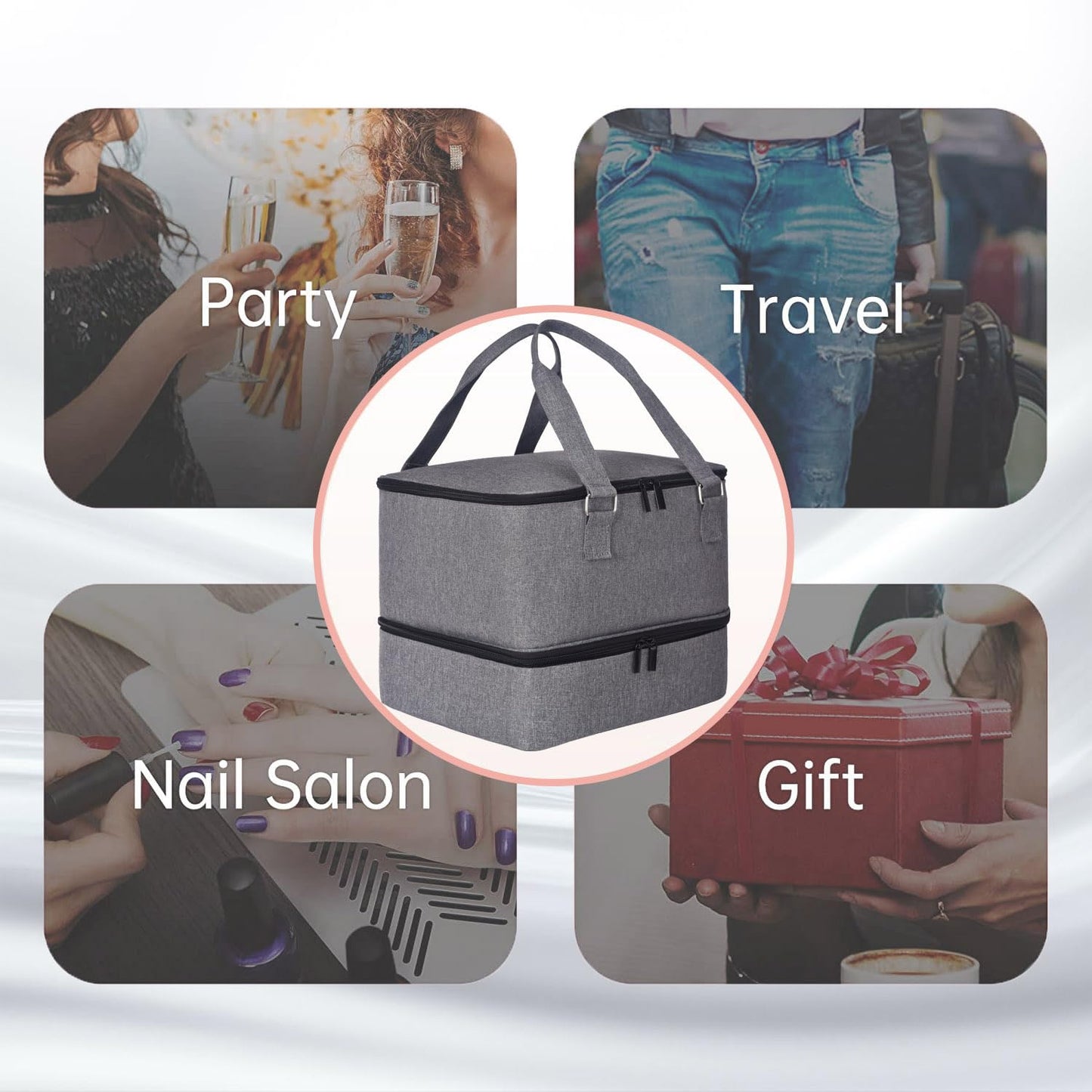 Nail Polish Organizer Bag with Travel Case for 30+ Bottles & Nail Lamp - Purple