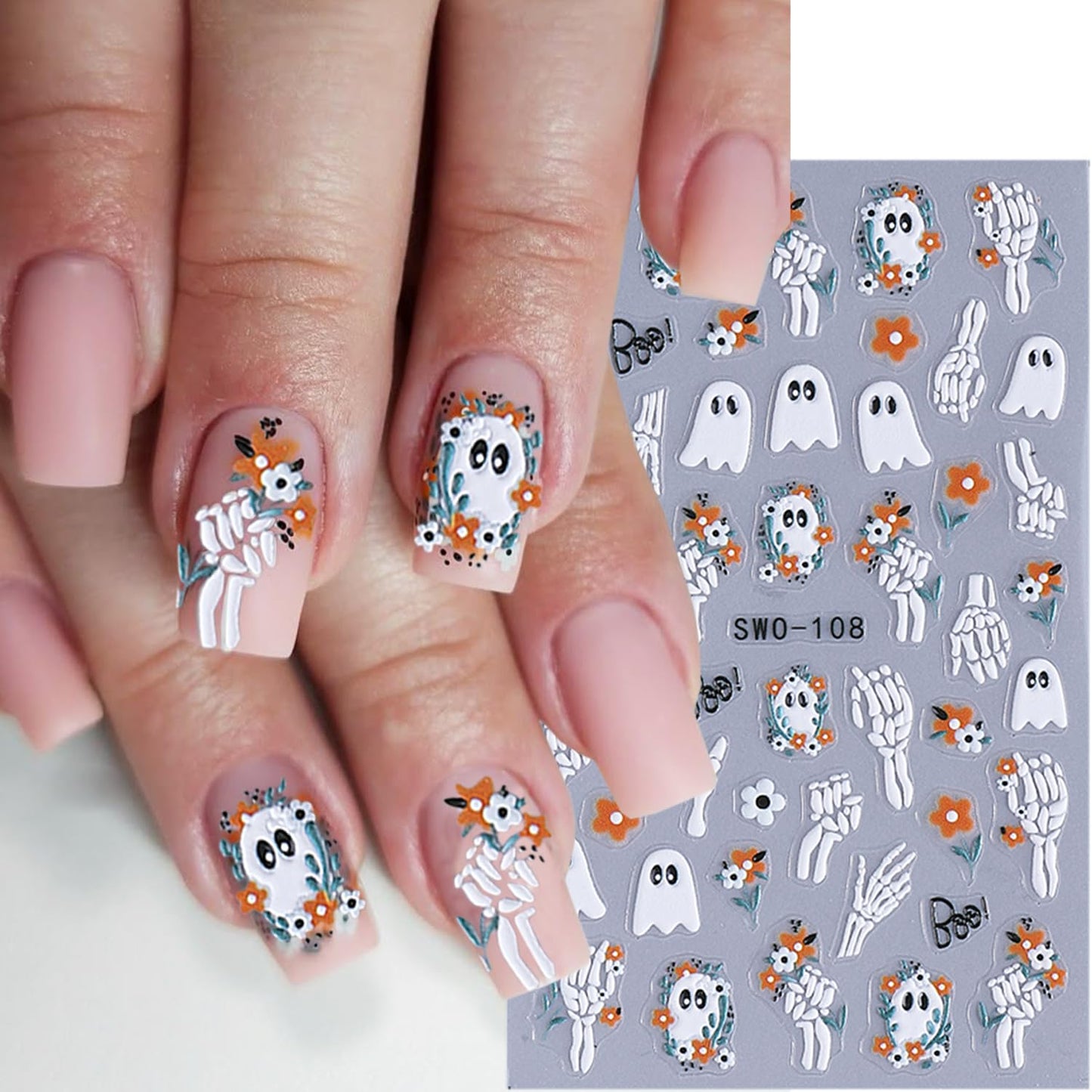 4 Sheets Halloween Nail Stickers for Nail Art Scary Black Cat Mummy Spider Web Nail Art Stickers 5D Spider Pumpkin Nail Decals Self-Adhesive Ghost Skeleton Nail Supplies for Women Nails Decoration