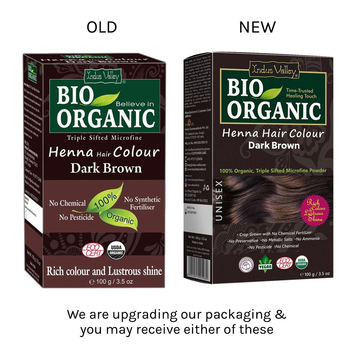 Indus Valley Bio Organic Natural Henna Powder For Hair Dye Dark Brown- 3.5 Oz