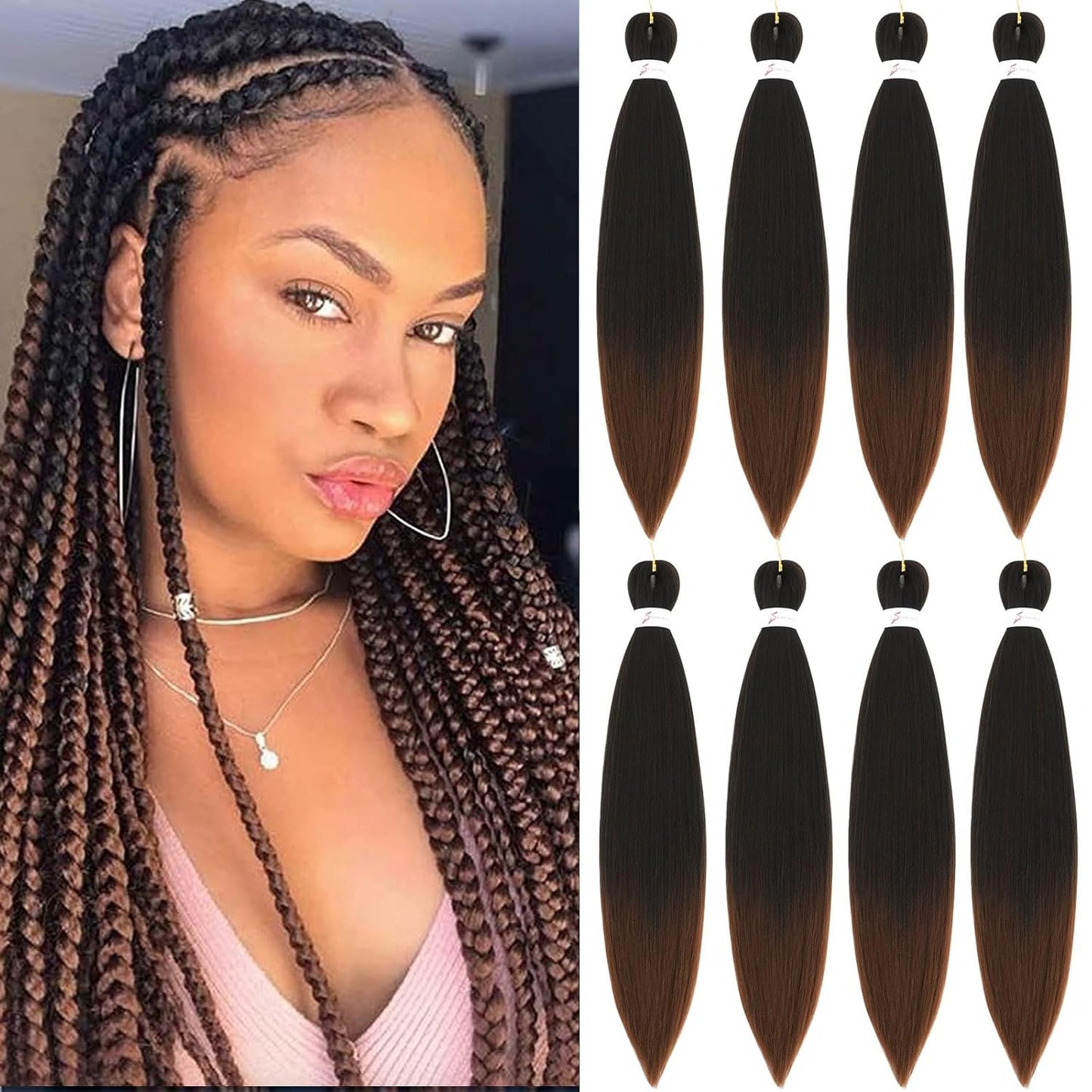 24-Inch Pre-Stretched Braiding Hair - 8 Packs Soft Yaki Texture for Crochet & Twists