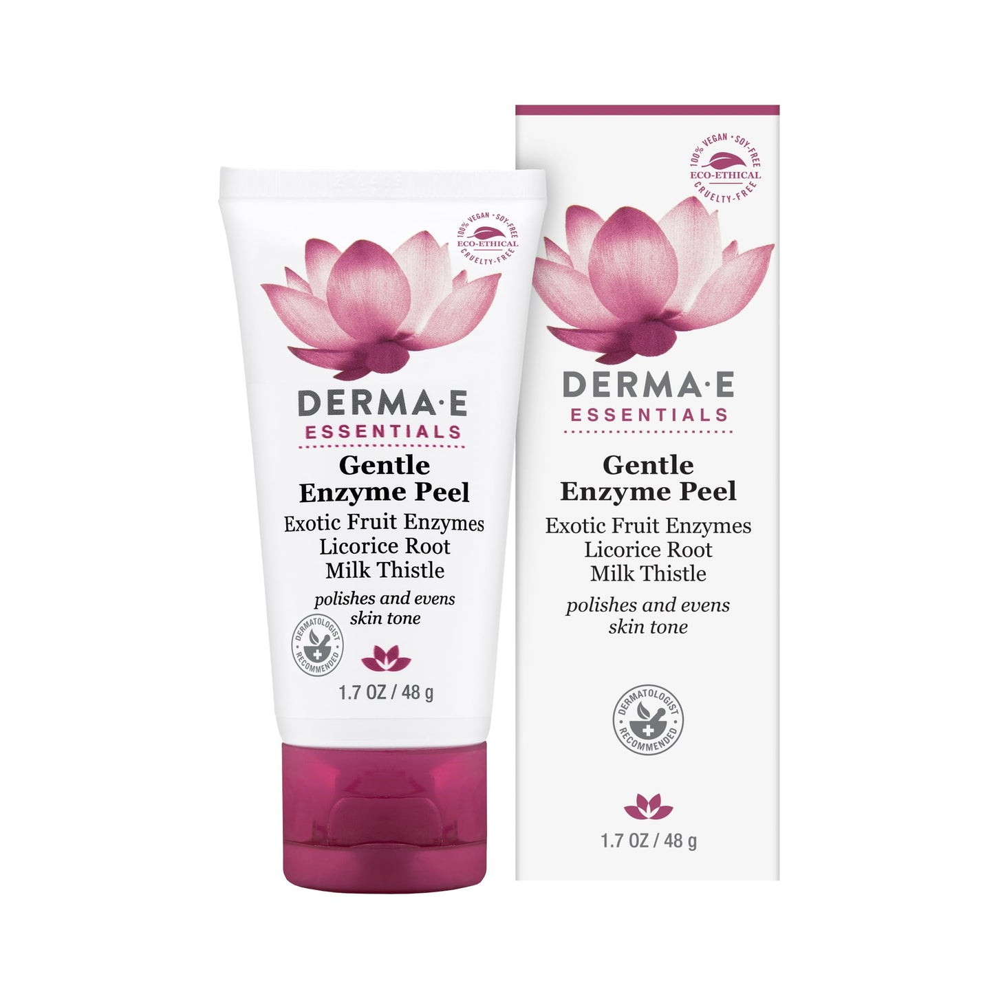 DERMA E Gentle Enzyme Peel – Brightening Exfoliator Mask – Natural Enzymatic Chemical Peel with Papaya, Milk Thistle and Licorice Root - Resurfaces, Smooths and Rejuvenates Facial Skin, 1.7 oz