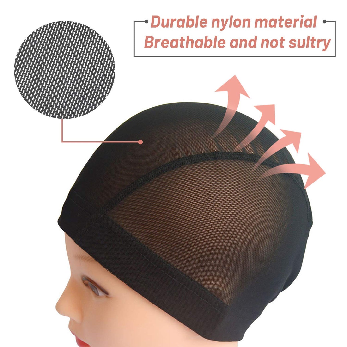 Smilco Mesh Wig Cap 6 Pack Stretchable Mesh Dome Caps for Wigs(Black)