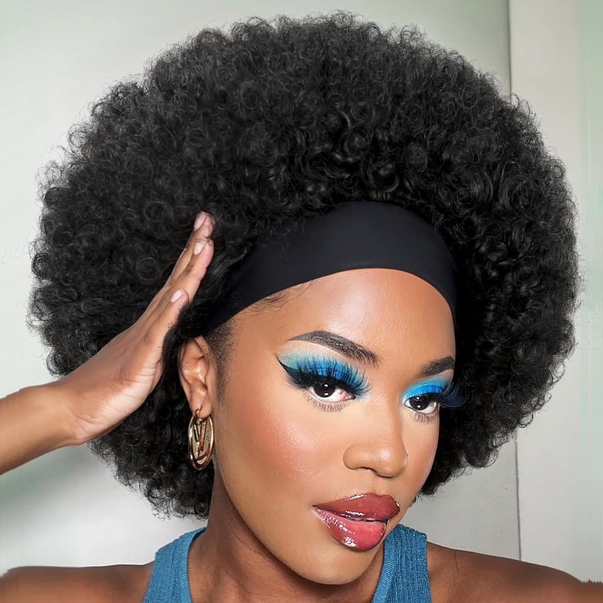 Short Curly Black Wigs For Women Glueless Wig, Cheap Kinky Curl 100% Human Hair Glueless Kinky Curly Wigs for Women Color 1B None Lace Front Wig 6 Inch