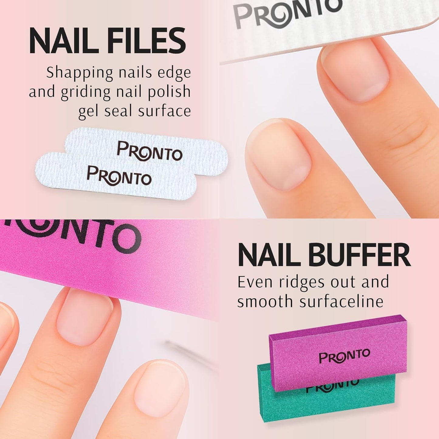 Pronto Pure Acetone 16 oz Nail Polish Remover - Complete Acrylic Nail Kit with Cuticle Pusher, Nail File & Buffer for Gel & Dip Powder Removal