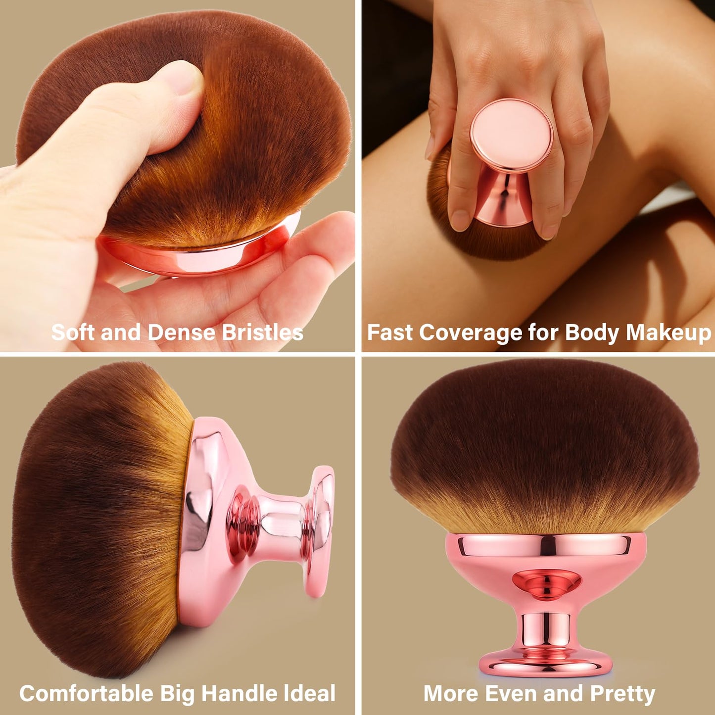 Extra Large Body Makeup Brush For Self Tanner, Leg Makeup &Bronzer Blend,90 mm Wide-headed Kabuki Brush Provides More Even &Pretty Application, Oval Face&Back Makeup Brush, Wet&Dry Use- Pink Rose Gold