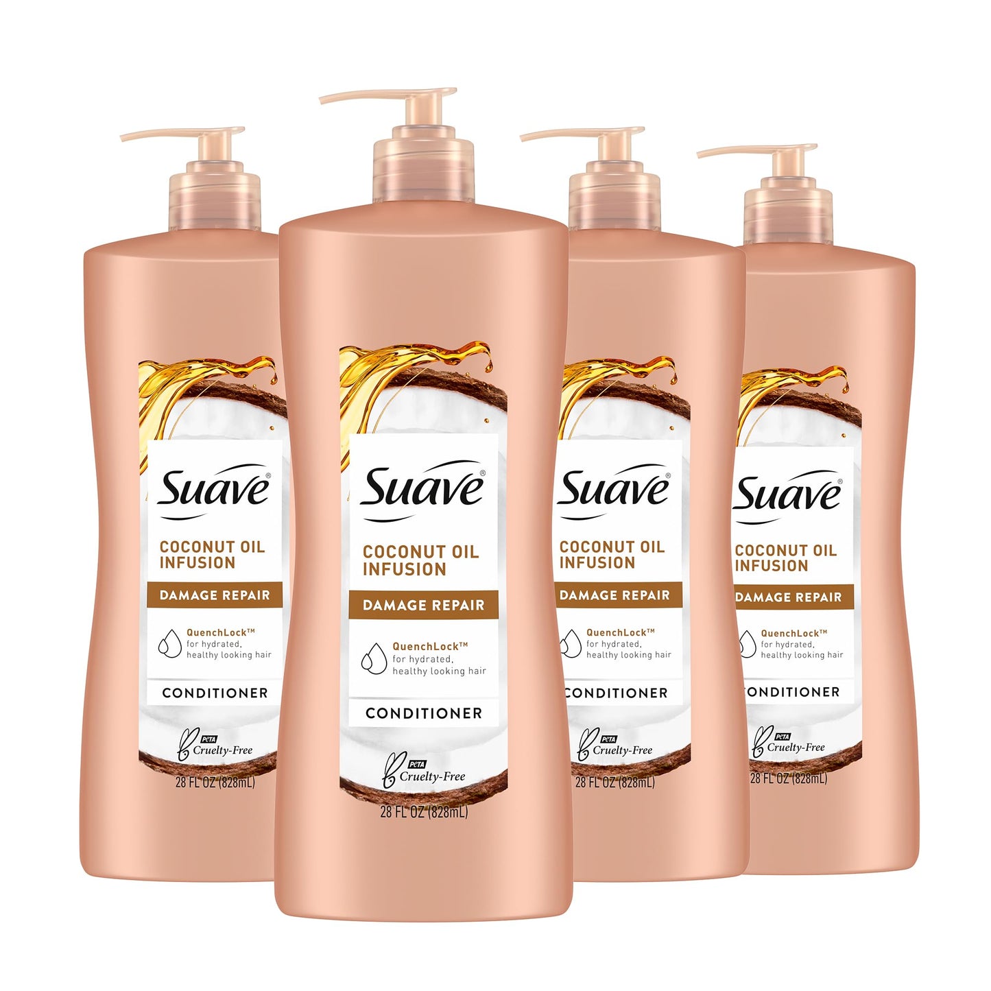 Suave Coconut Oil Damage Repair Conditioner, for Normal, Dry and Damaged Hair, with Pure Coconut Oil Infusion, 28 oz Pack of 4