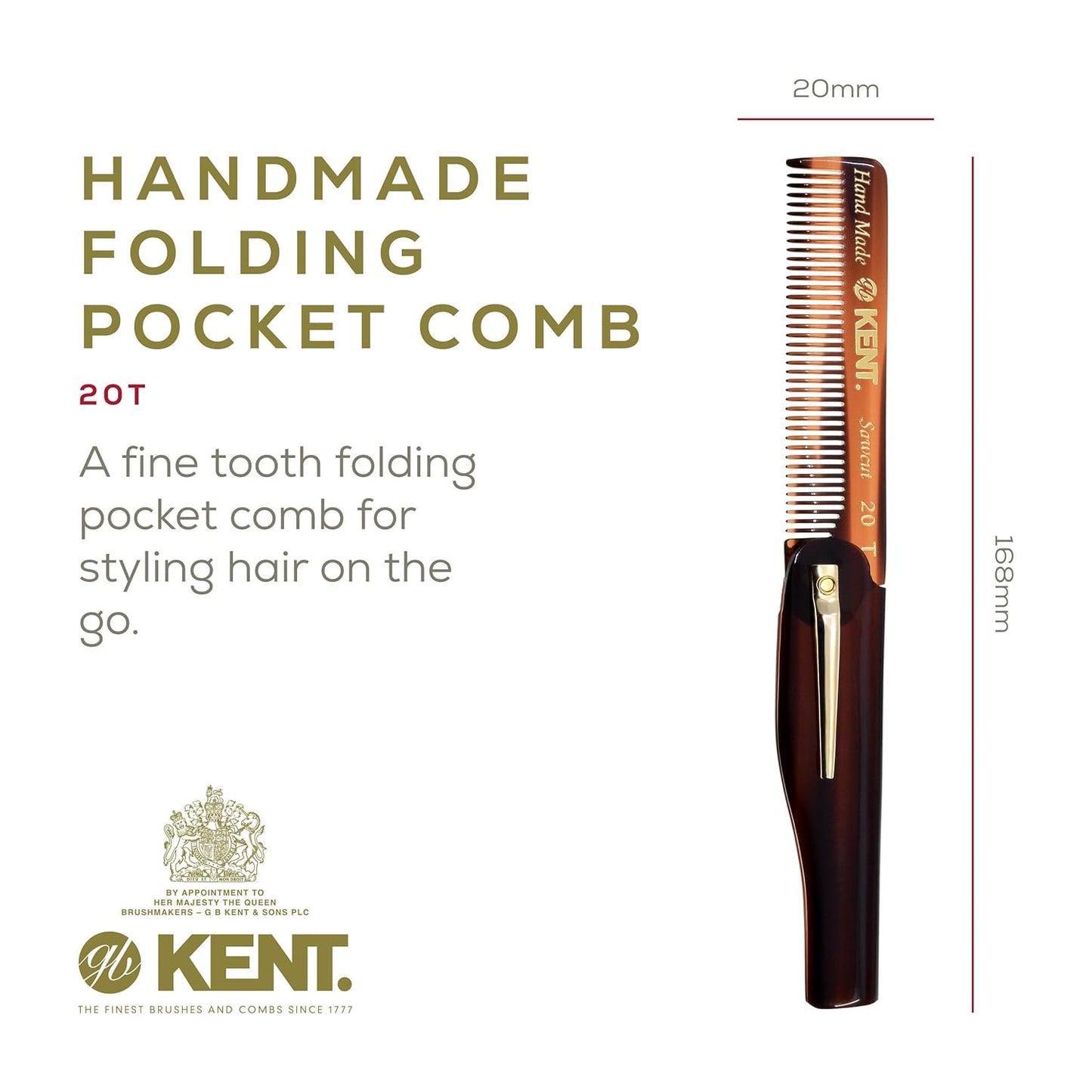 Kent Set Men's Hair Combs - 81T X-Small & 20T Folding Fine Tooth Grooming Kit for Hair, Beard & Mustache - Handmade in England