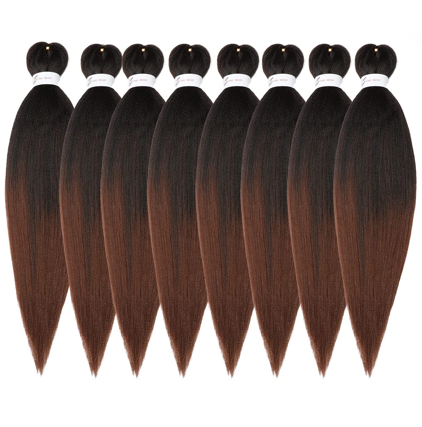 8 Packs 20-Inch Ombre Pre-Stretched Braiding Hair - Soft Yaki Texture Extensions