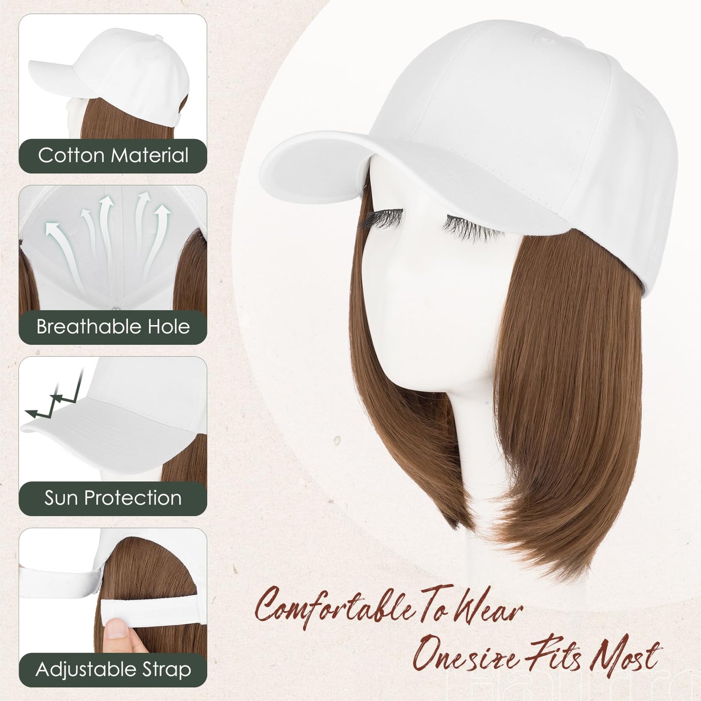 Hairro Wig Hat For Women Baseball Cap With Hair Extensions Synthetic Fake Hair 6" 150g #10