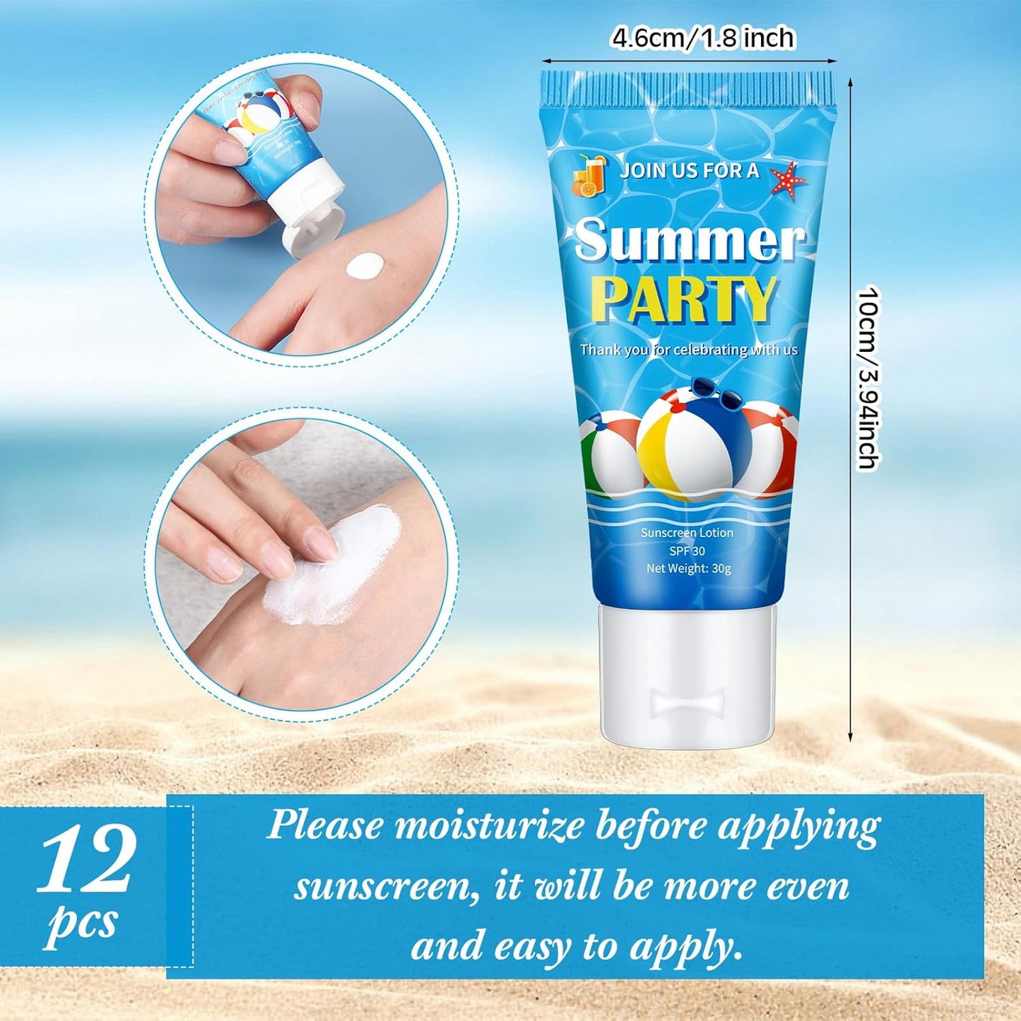 12-Pack SPF 30 Mini Sunscreen Lotion - Travel Size, Water Resistant, Perfect for Wedding Favors & Summer Gifts