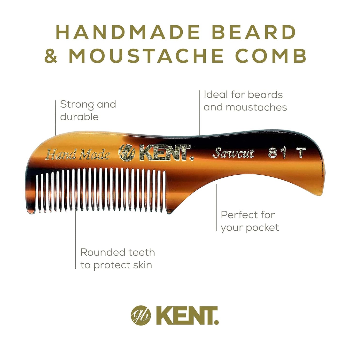 Kent Set Men's Hair Combs - 81T X-Small & 20T Folding Fine Tooth Grooming Kit for Hair, Beard & Mustache - Handmade in England