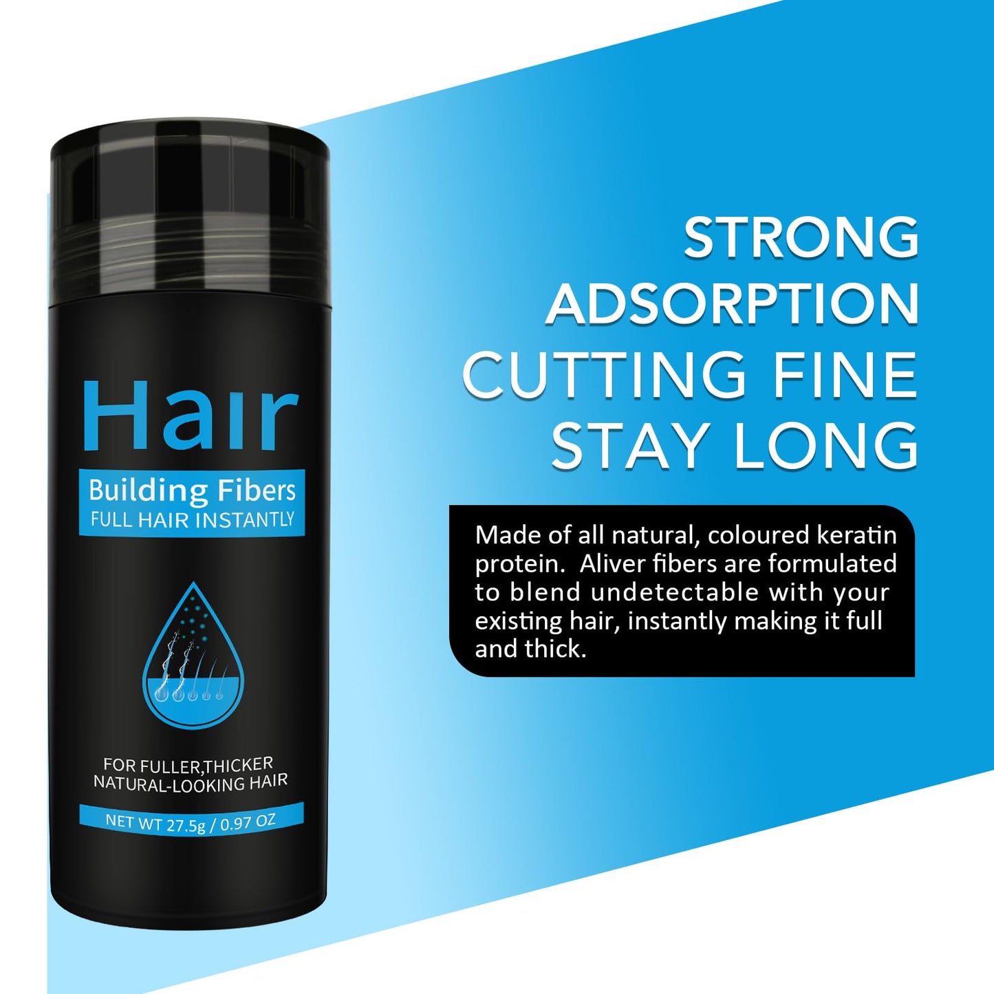 Hair Building Fibers, Hair Thickening Fibers for Thinning Hair & Bald Spots Thicker Fuller Hair in 15 Seconds Suitbable for Man and Woman 0.97Oz (Dark Brown)