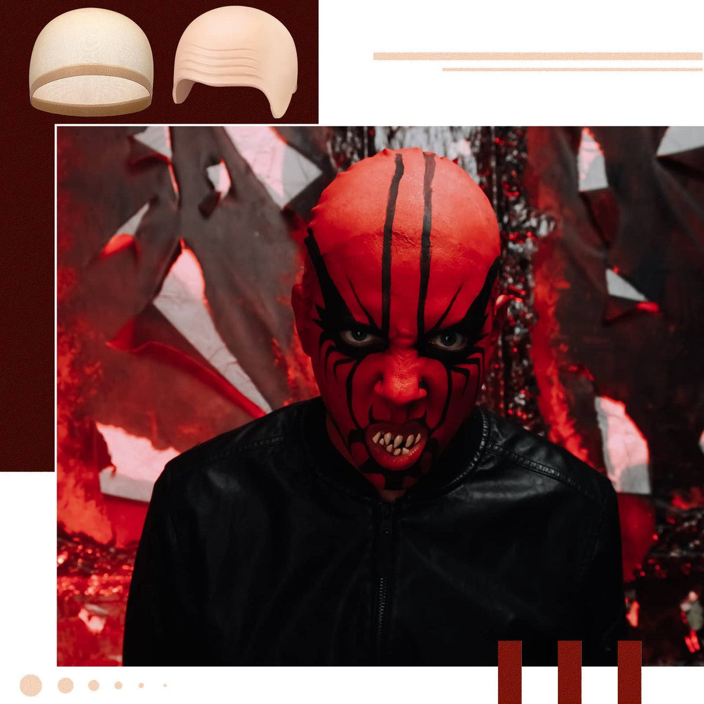 WILLBOND 4 Pcs Halloween Bald Caps Makeup Latex Bald Caps Head Wig hat Costume Accessories for Adults(Skin Color,Simple Style)