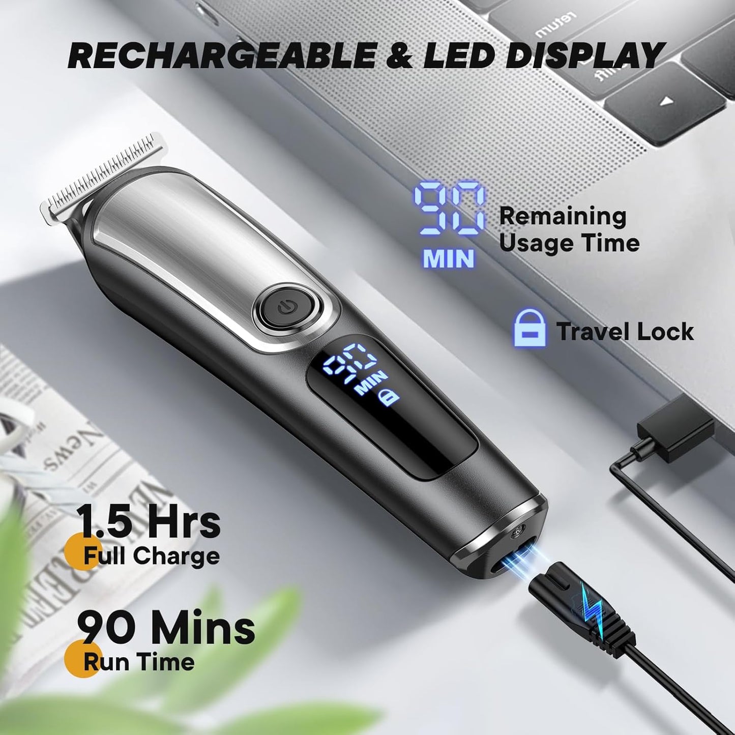 Beard Trimmer for Men - Cordless Waterproof Grooming Kit with LED Display