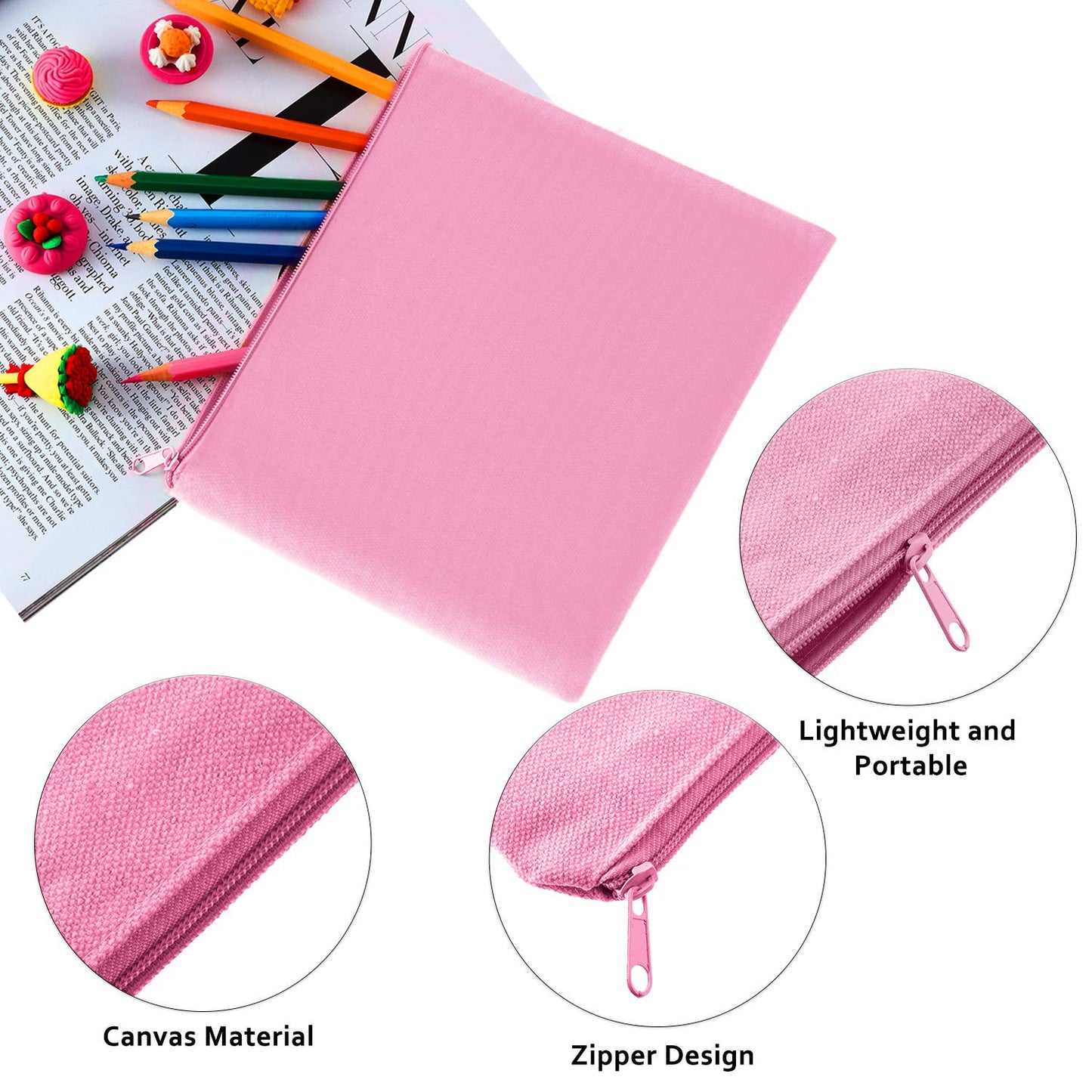 16 Pack Canvas Makeup Bags - Blank Zipper Pouches for DIY Crafts & Travel Toiletry Storage (Beige)