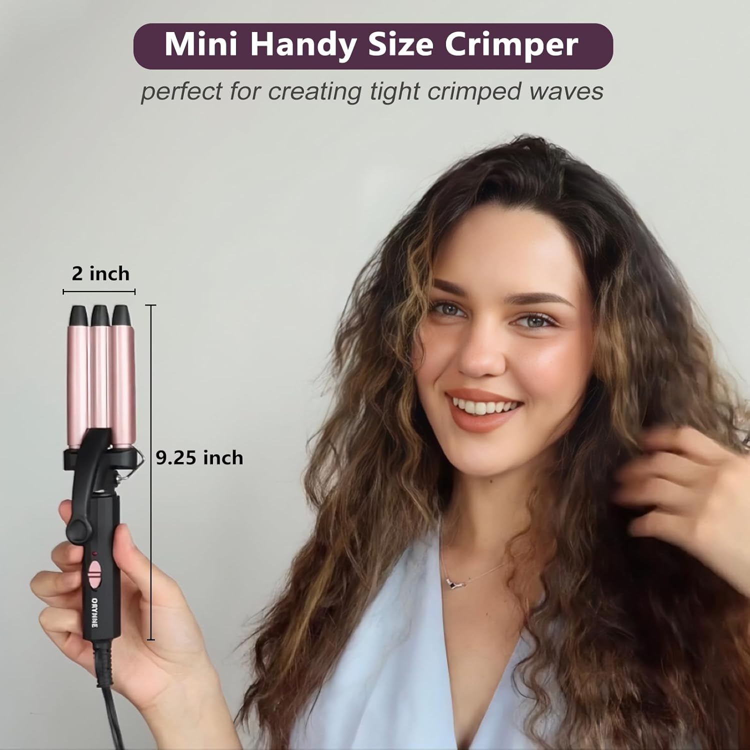 1/2 Inch Mini Crimper Hair Tool for Short Hair - 3 Barrel Curling Iron for Beach Waves
