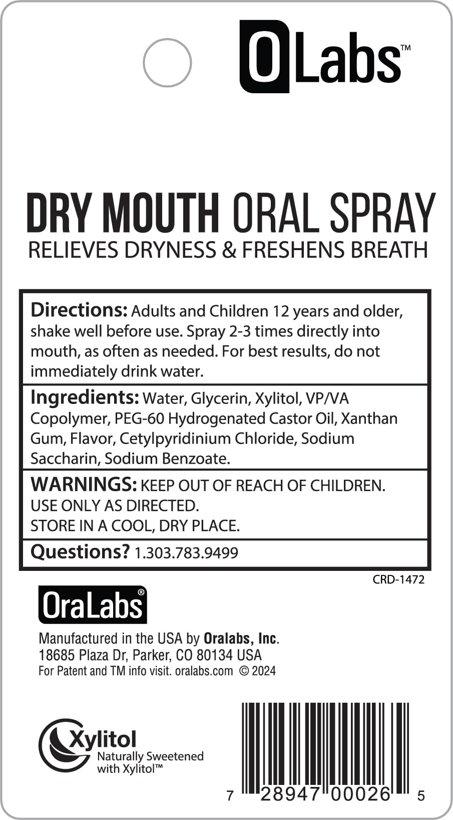Olabs Dry Mouth Spray - Sugar Free, Alcohol Free, Mint Breath Spray with Xylitol, 2 Pack - 4 (0.25 oz) Travel Size Sprays Total