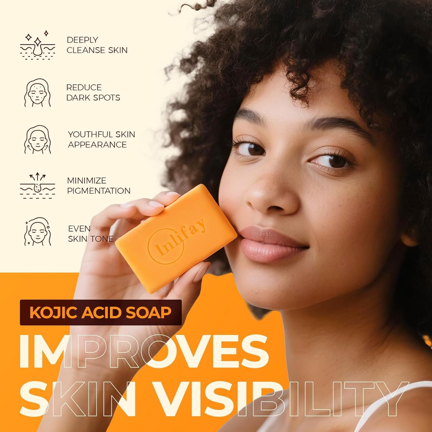 Inlifay Kojic Acid Soap Bar: Dark Spot Remover with Turmeric - Skin Cleasing for Women with Hyperpigmentation - Home Travel Use with African Net Sponge in Summer