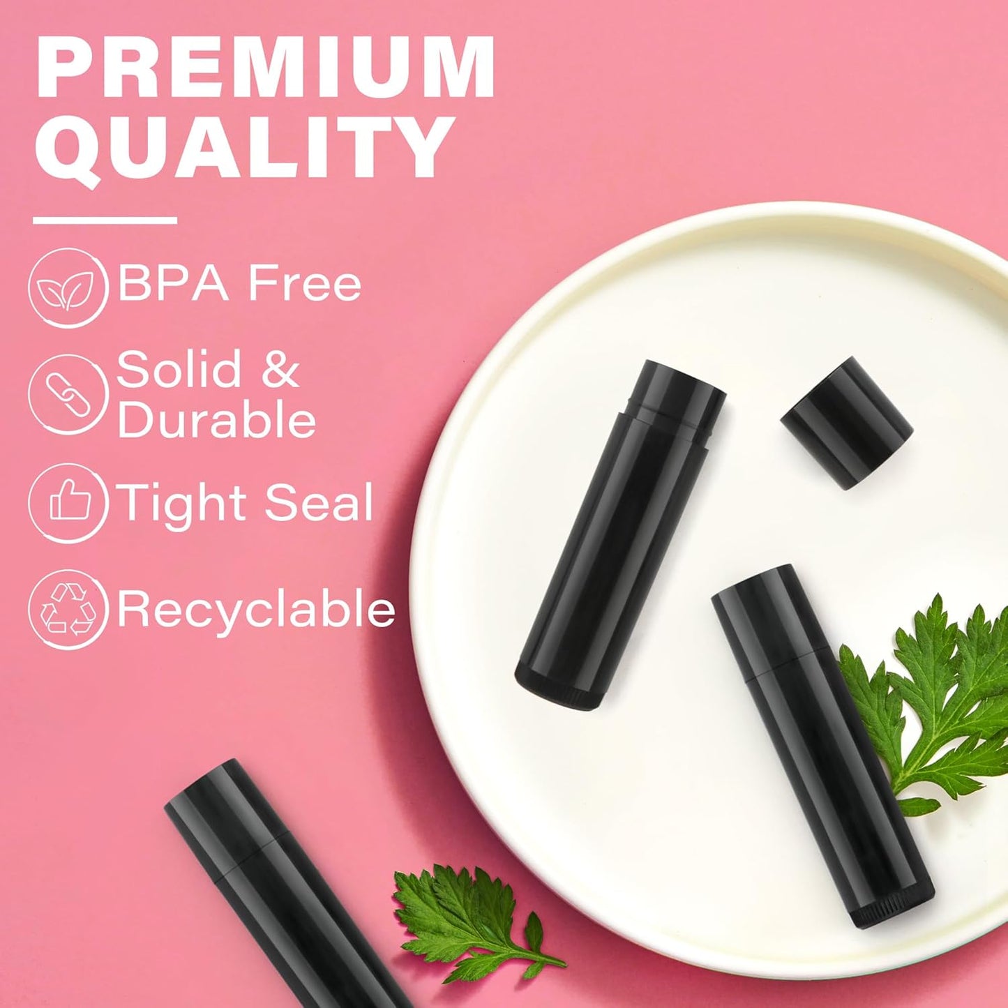 50 Pack Black Lip Balm Tubes with Filling Tray & Spatula - BPA Free, Leak Proof, DIY Handmade Set