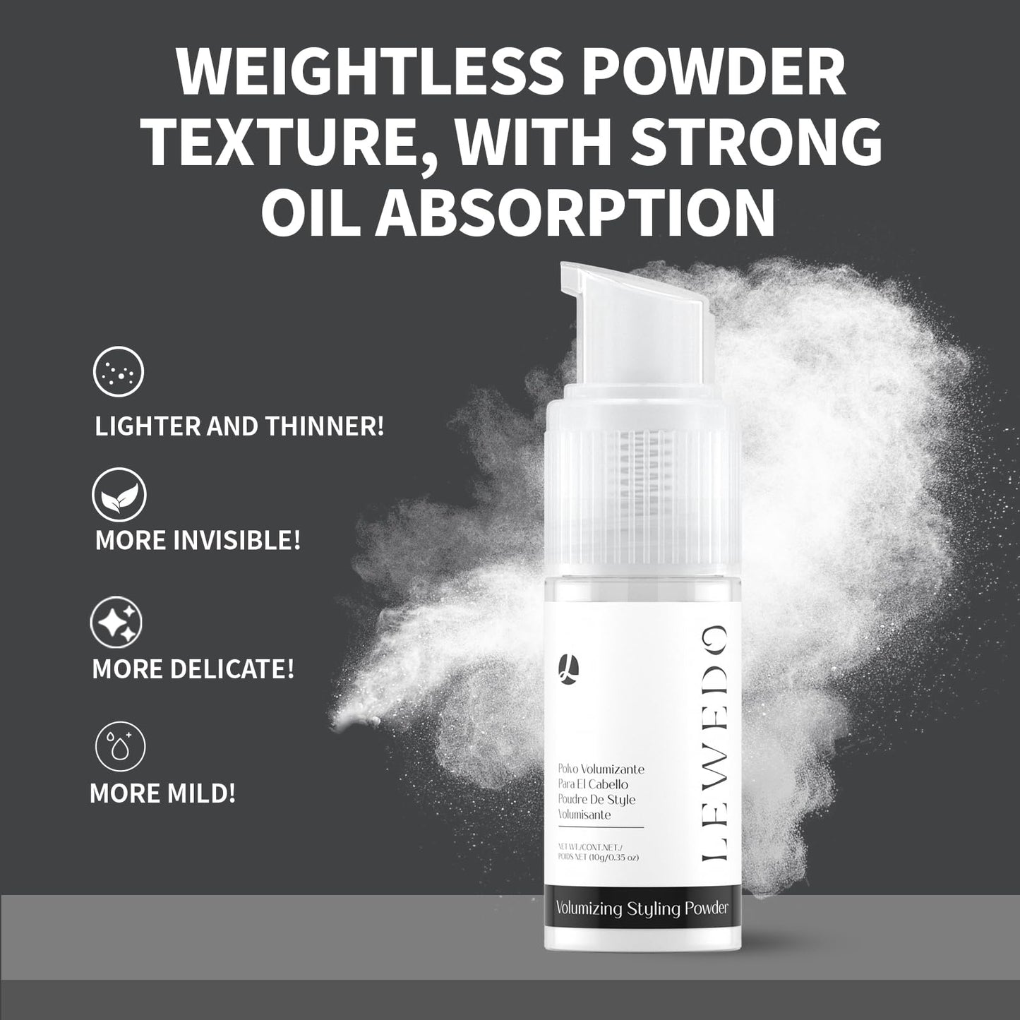 lewedo Volumizing Styling Powder - 10G Spray Bottle for Natural Volume & Texture, Oil-Control Matte Finish, Lightweight Formula for Men & Women