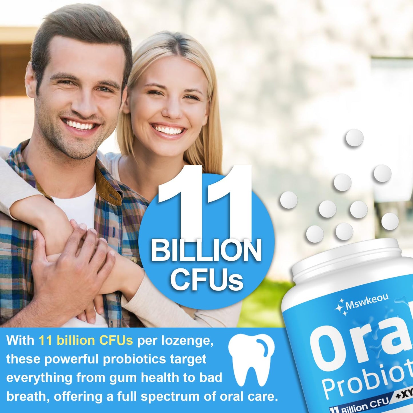 Oral Probiotics for Mouth Bad Breath for Adults 11 Billion CFU, Best Breath Oral Dental Probiotics for Teeth & Gums, Dry Mouth, Gum Restore, Fresh Breath, Chronic Halitosis & Gut Health, 60 Lozenges