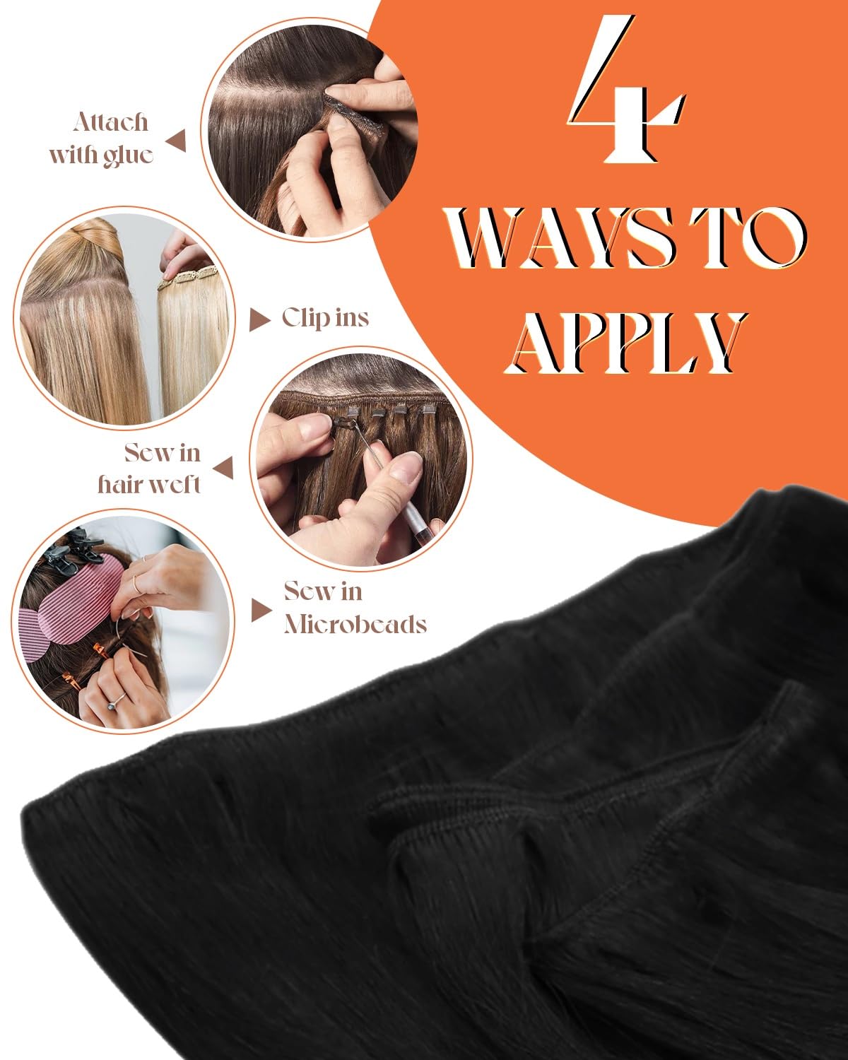 Sunny Hair 22 inch Sew in Hair Extensions Real Human Hair Jet Black Sew in Hair Extensions Long Hair Black Real Human Hair Extensions Weft Black Human Hair Weft Extensions for Women 100g