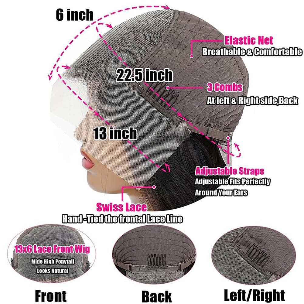 KORENGI 13x6 Lace Front Wigs Human Hair 200 Density Straight 13x6 HD Transparent Lace Frontal Glueless Wig Bralizian Human Hair Tiny Knots Natural Hairline with BabyHair (1B Black, 30 Inch)
